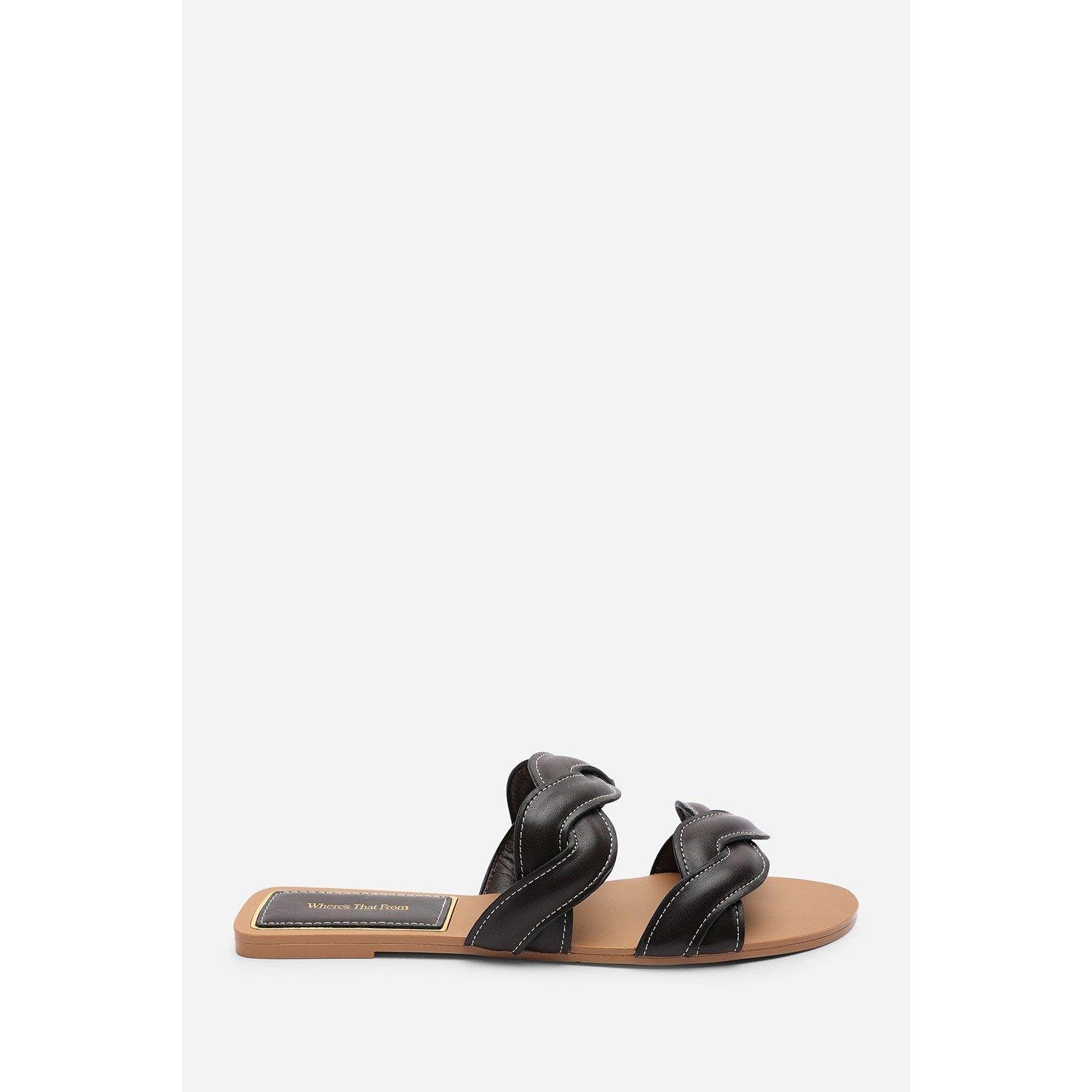 Dark Brown - Wheres That From - Julietta Two Strap Braided Dark Brown Slip on Sand - 1