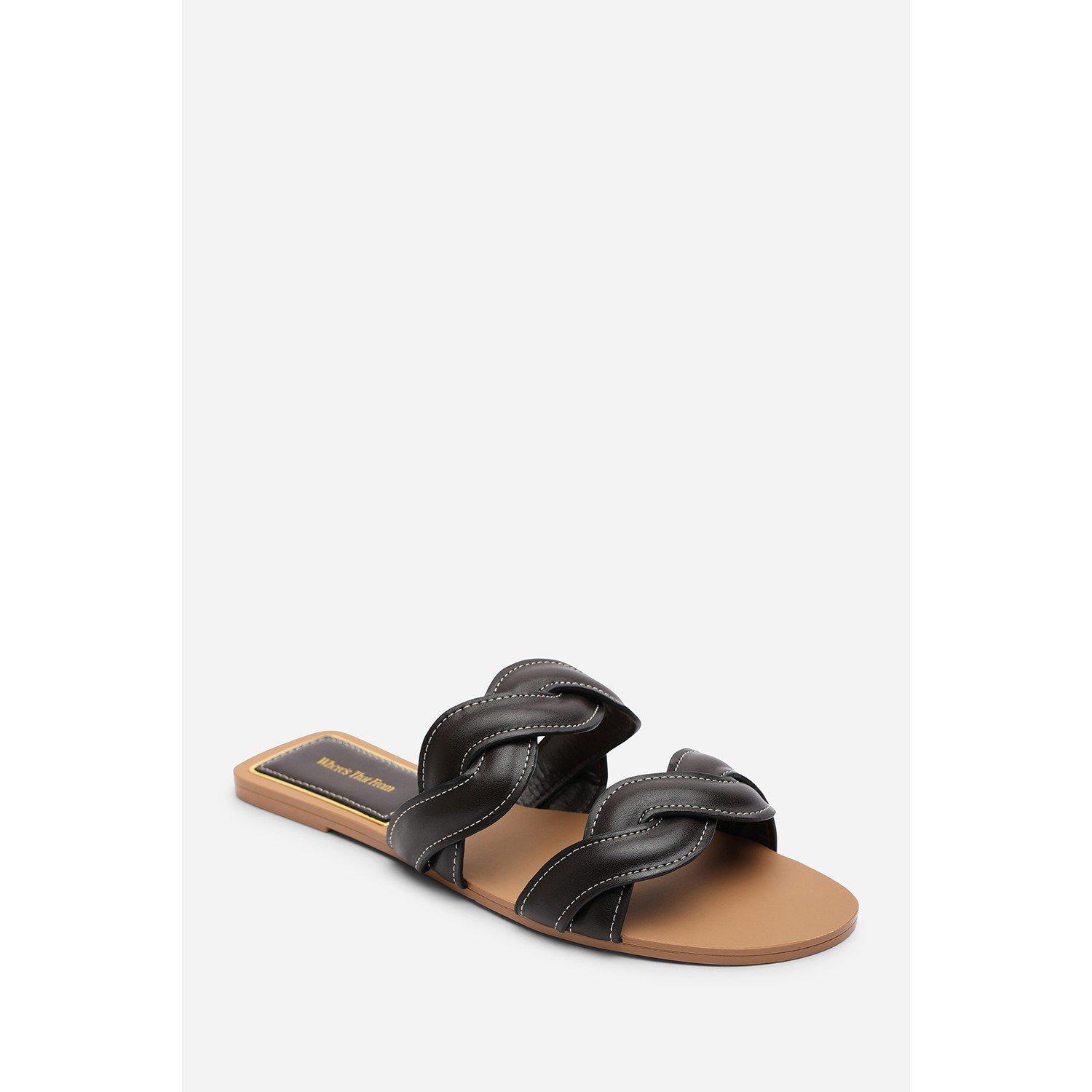 Dark Brown - Wheres That From - Julietta Two Strap Braided Dark Brown Slip on Sand - 2