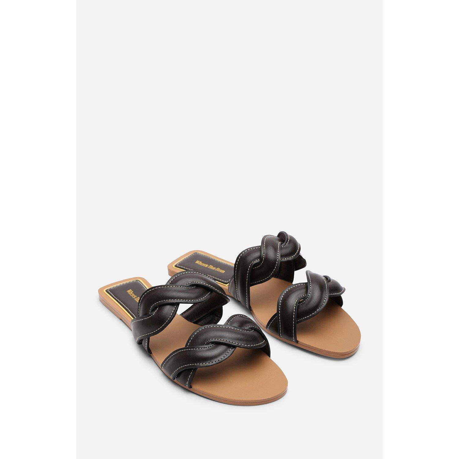 Dark Brown - Wheres That From - Julietta Two Strap Braided Dark Brown Slip on Sand - 3