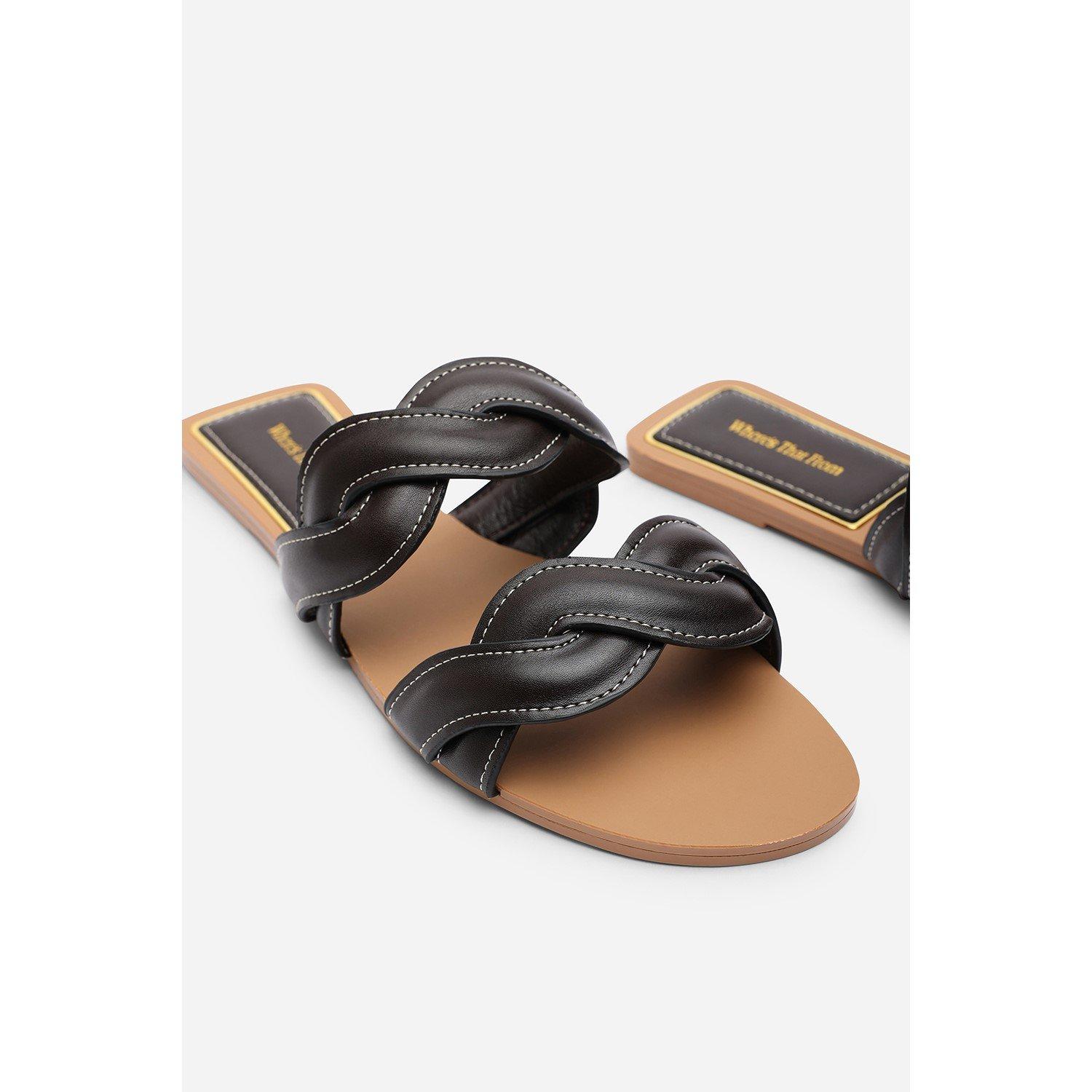 Dark Brown - Wheres That From - Julietta Two Strap Braided Dark Brown Slip on Sand - 4