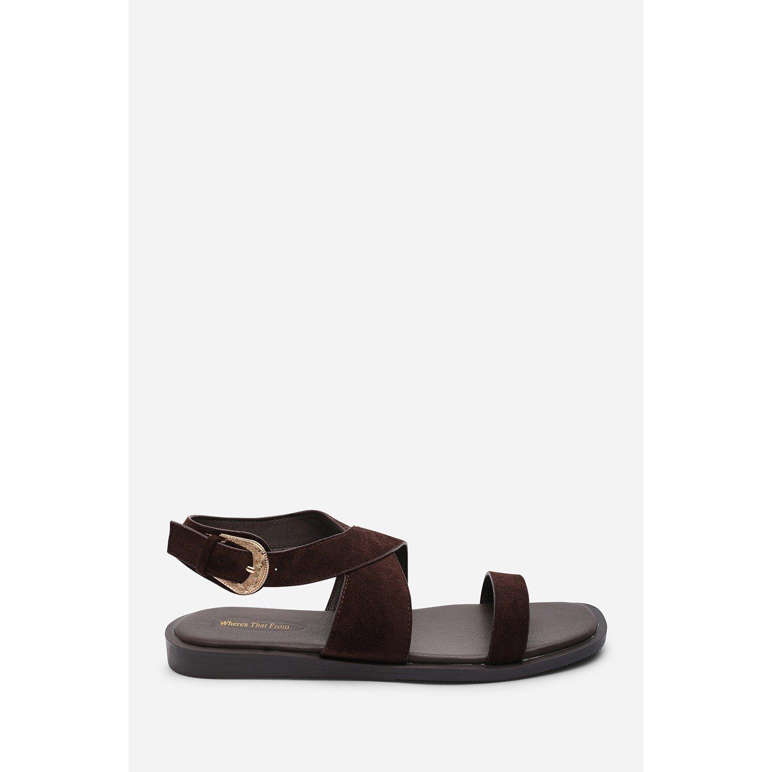 Dark Brown - Wheres That From - Canopy Cross Over Strap Dark Brown Suede Sandal - 2