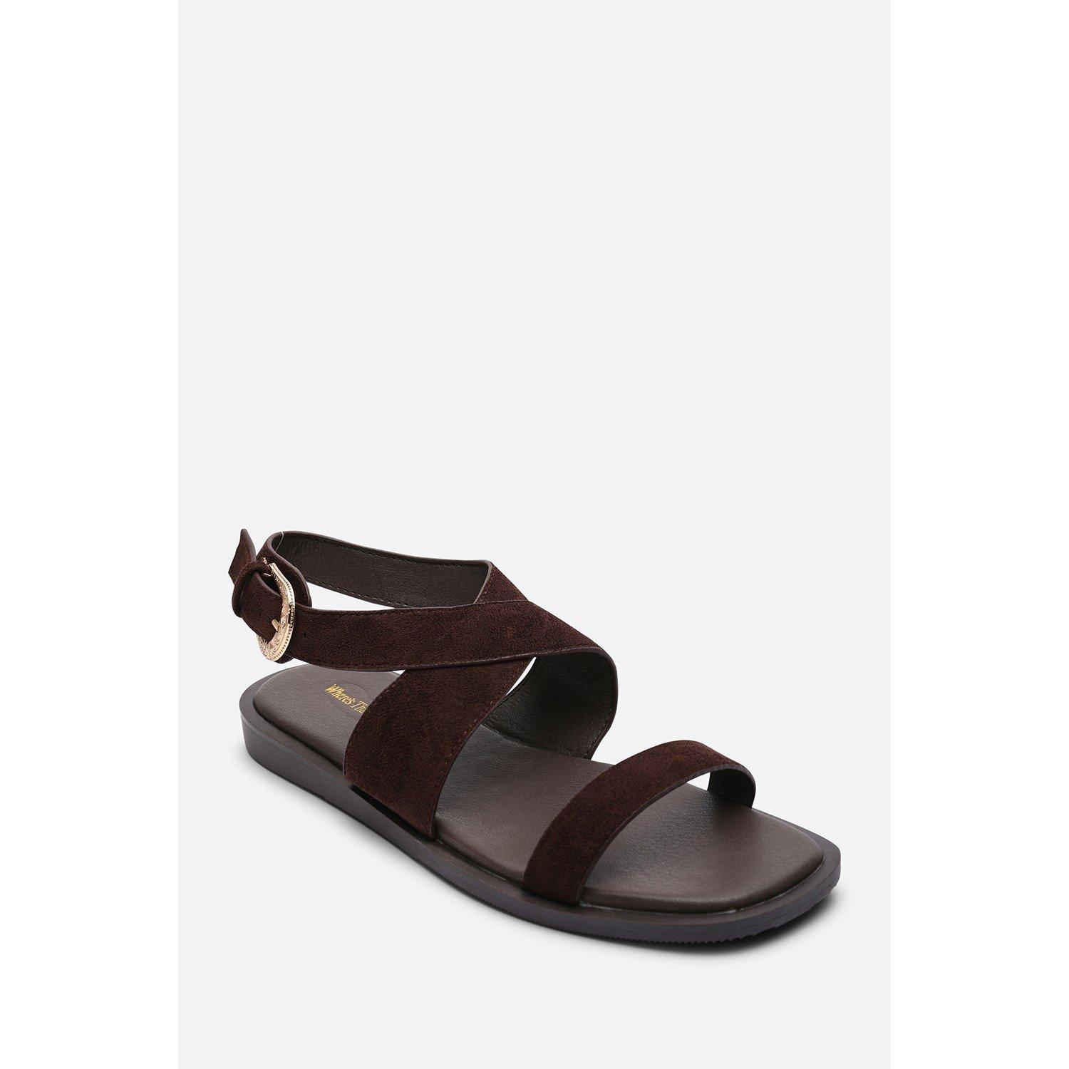 Dark Brown - Wheres That From - Canopy Cross Over Strap Dark Brown Suede Sandal - 3