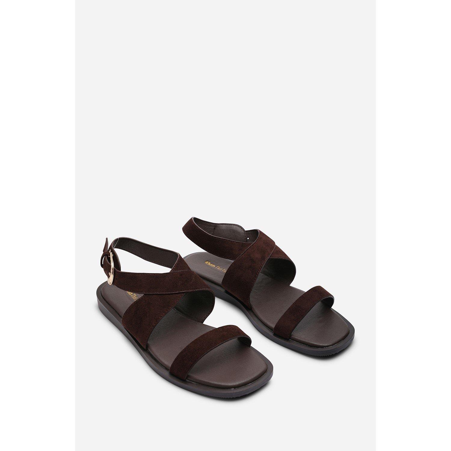 Dark Brown - Wheres That From - Canopy Cross Over Strap Dark Brown Suede Sandal - 4