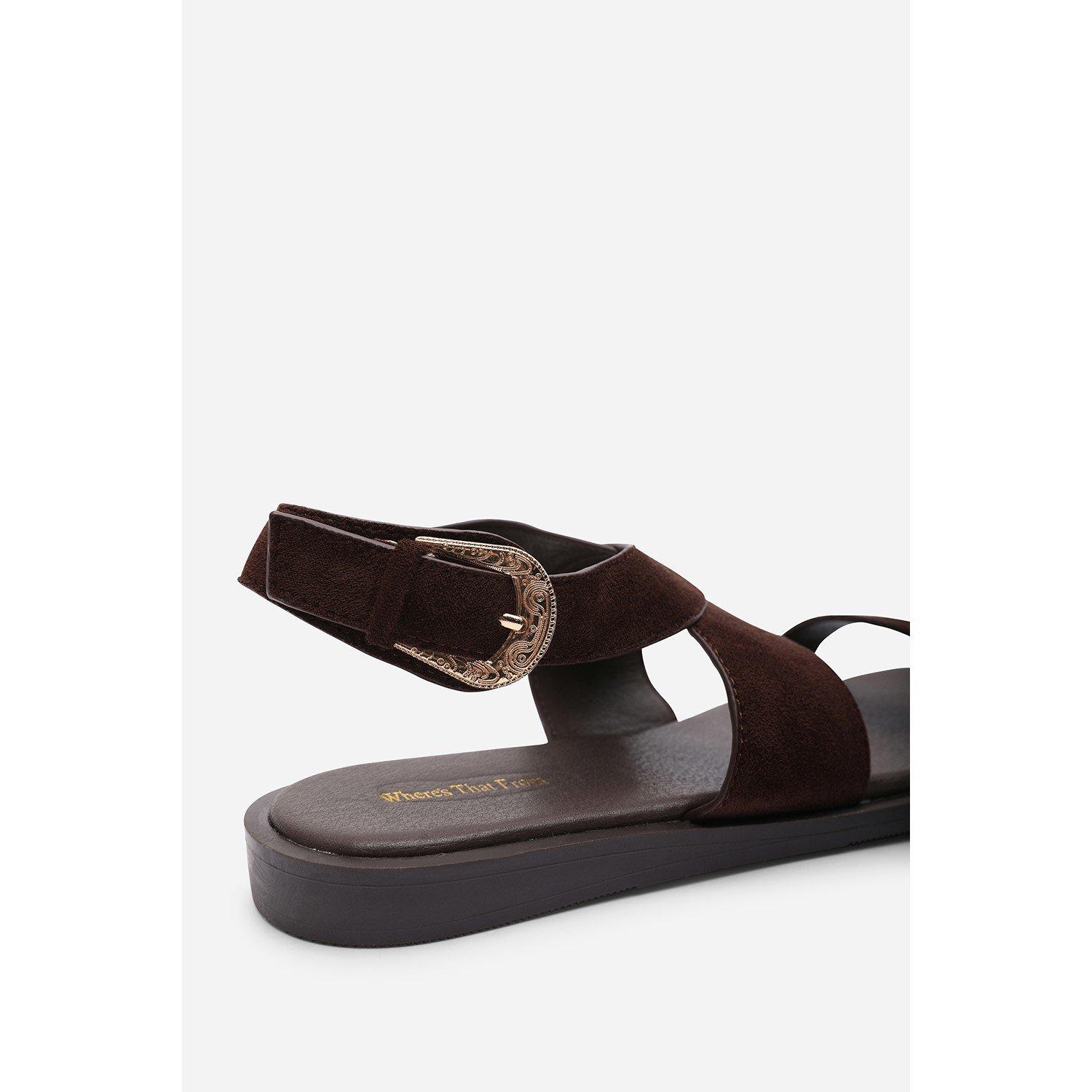 Dark Brown - Wheres That From - Canopy Cross Over Strap Dark Brown Suede Sandal - 6
