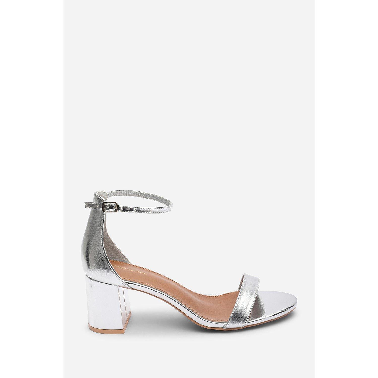 Silver - Wheres That From - Beacon Ankle Strap Block Heel Silver Metallic Sand - 2