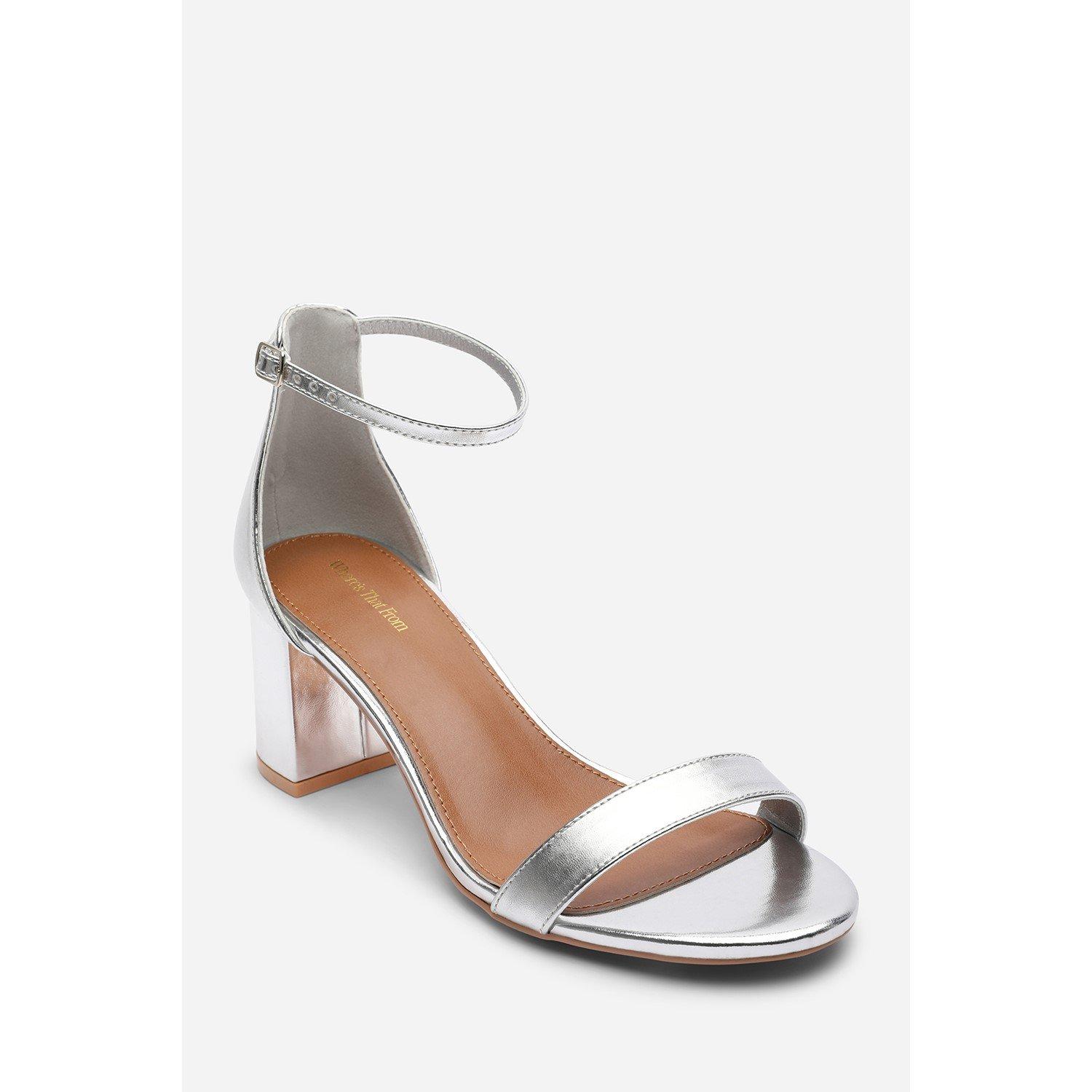 Silver - Wheres That From - Beacon Ankle Strap Block Heel Silver Metallic Sand - 3