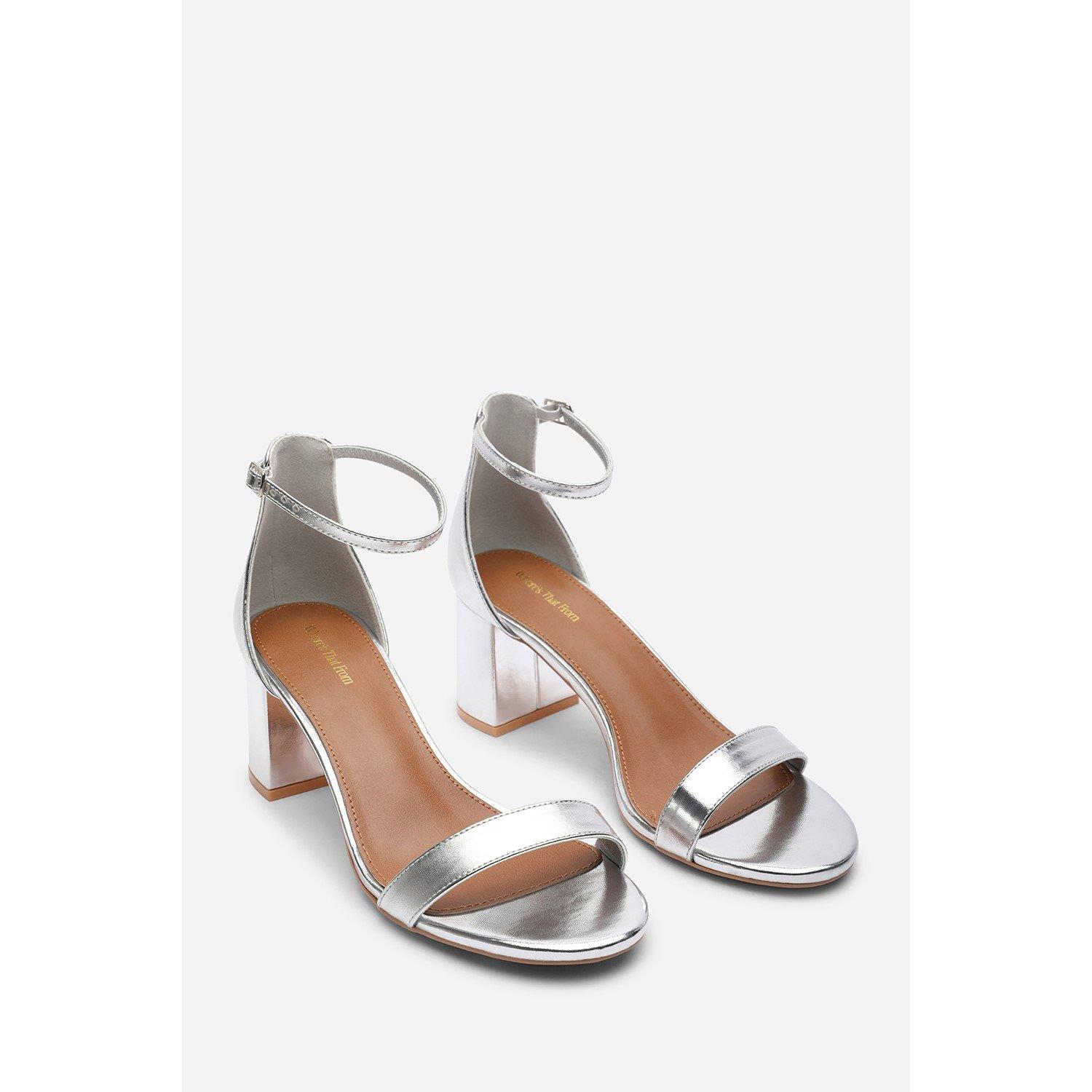 Silver - Wheres That From - Beacon Ankle Strap Block Heel Silver Metallic Sand - 4