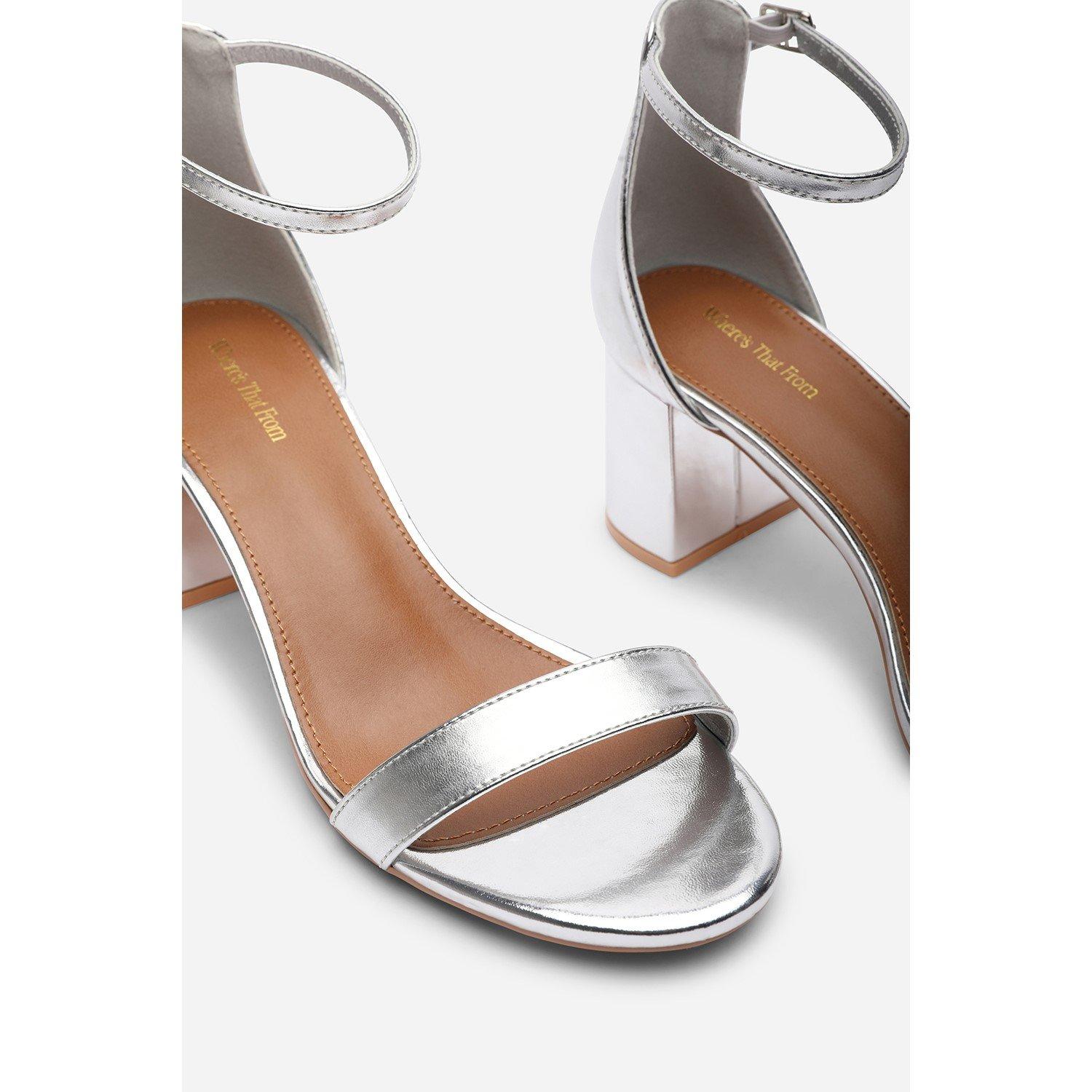 Silver - Wheres That From - Beacon Ankle Strap Block Heel Silver Metallic Sand - 5