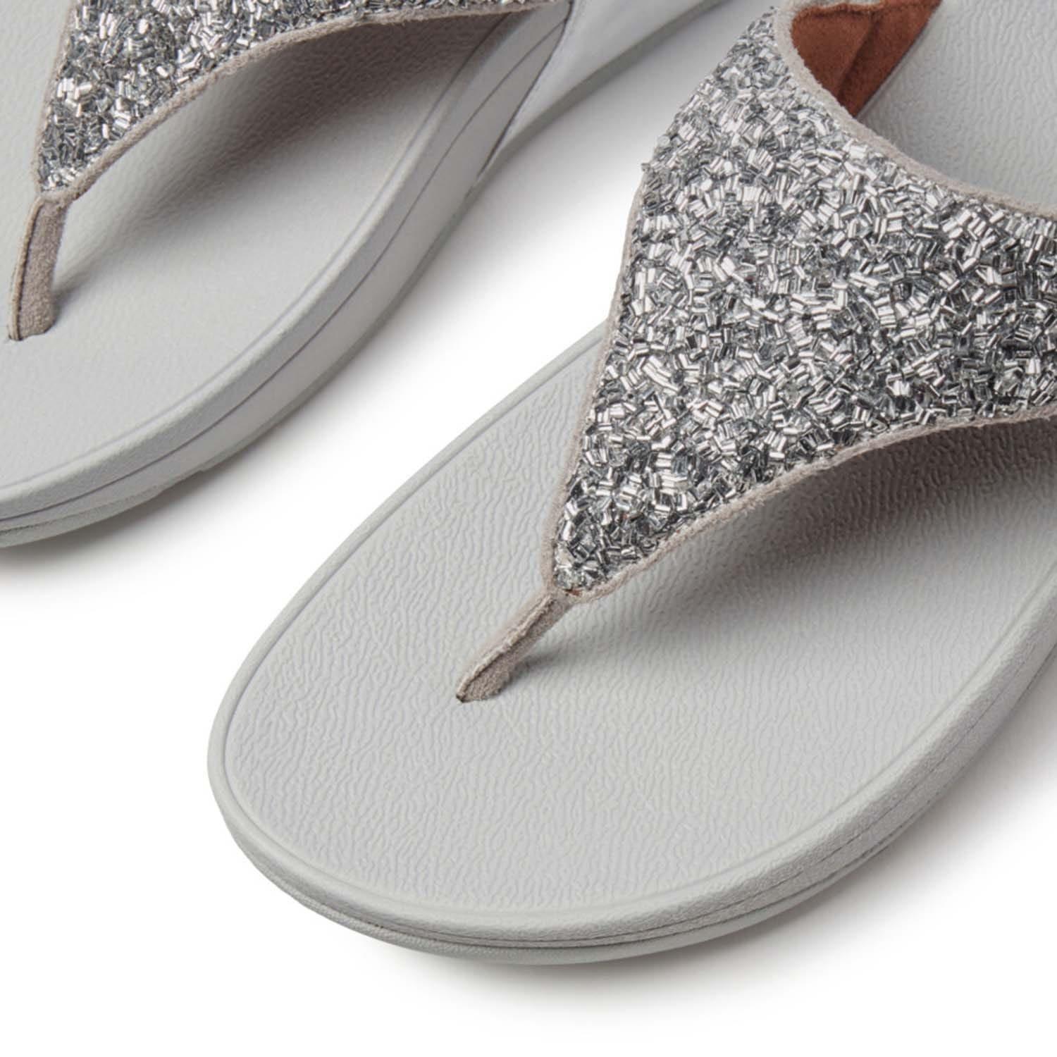 Silver - Fitflop - Lulu Shimmerfoil Toe-Thong Sandals - 4
