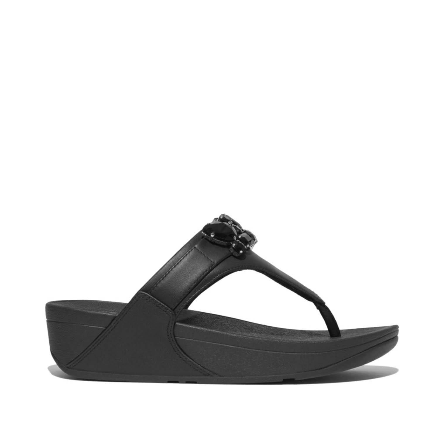 Black - FitFlop - Lulu Bejewelled Trim Toe-Post Sandals - 1