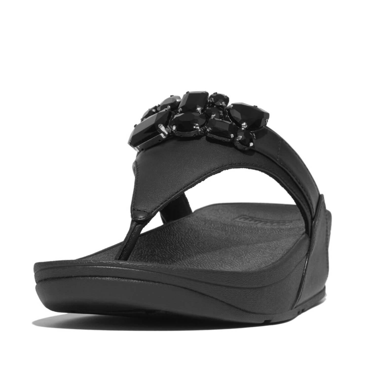 Black - Fitflop - Lulu Bejewelled Trim Toe-Post Sandals - 2