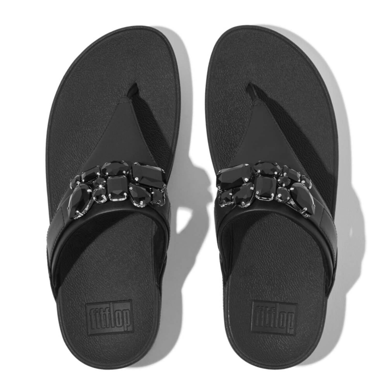 Black - Fitflop - Lulu Bejewelled Trim Toe-Post Sandals - 3