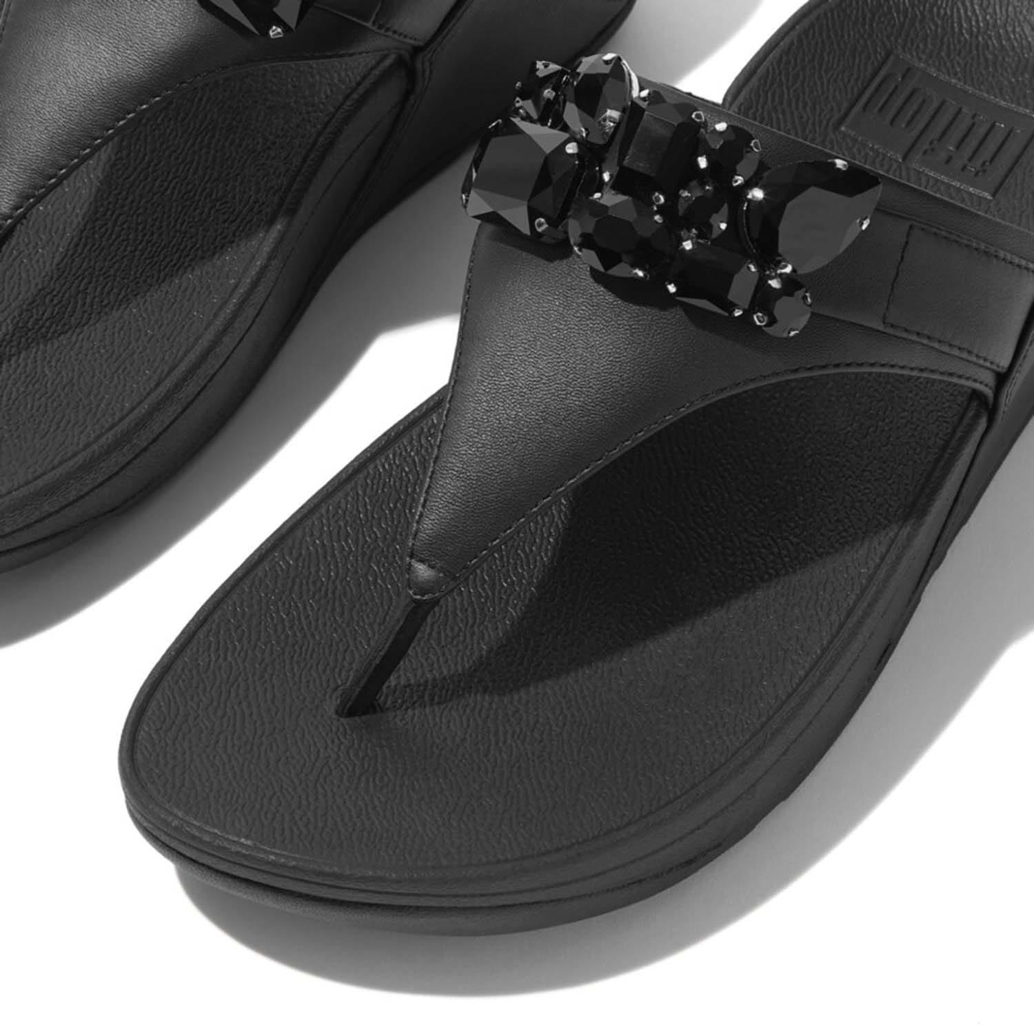 Black - Fitflop - Lulu Bejewelled Trim Toe-Post Sandals - 4