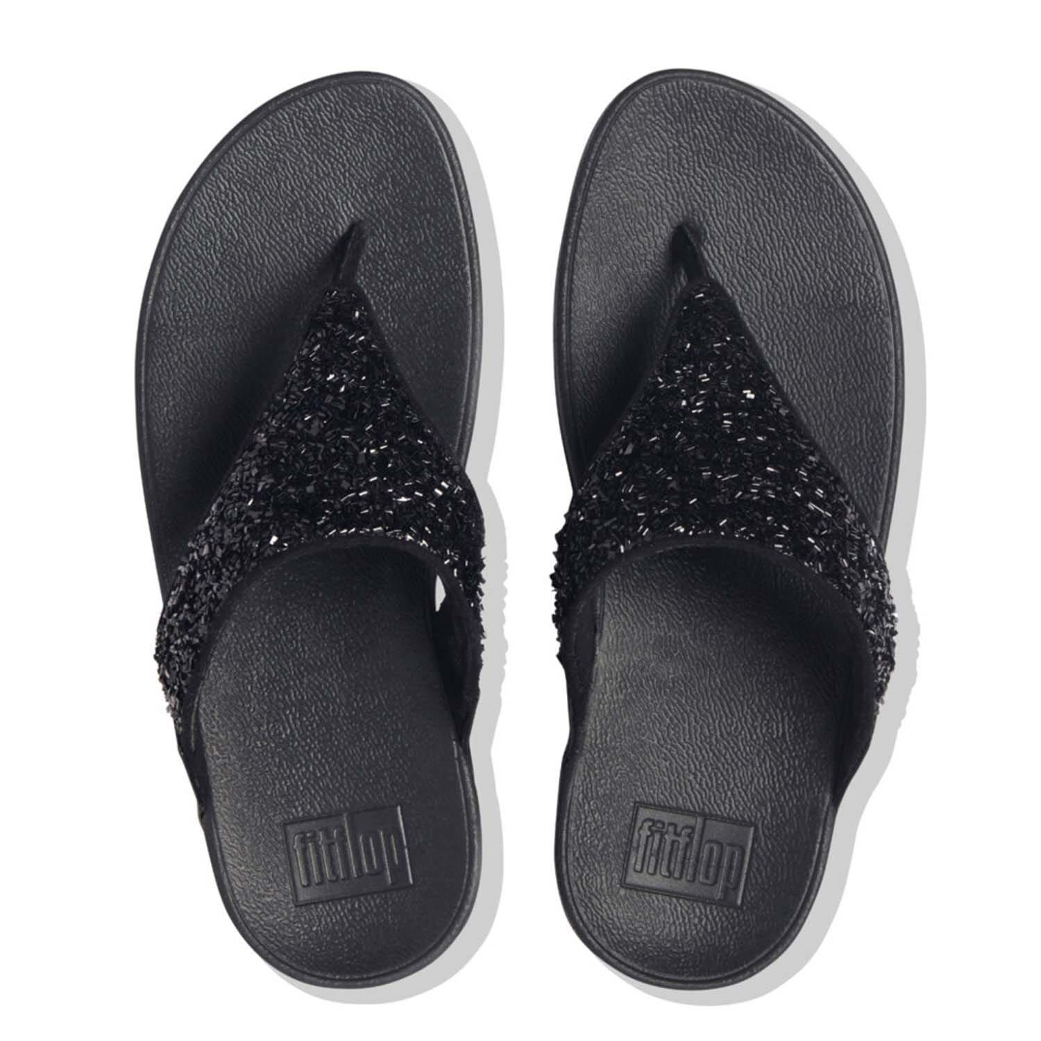 Black - Fitflop - Lulu Shimmerfoil Toe-Thong Sandals - 2