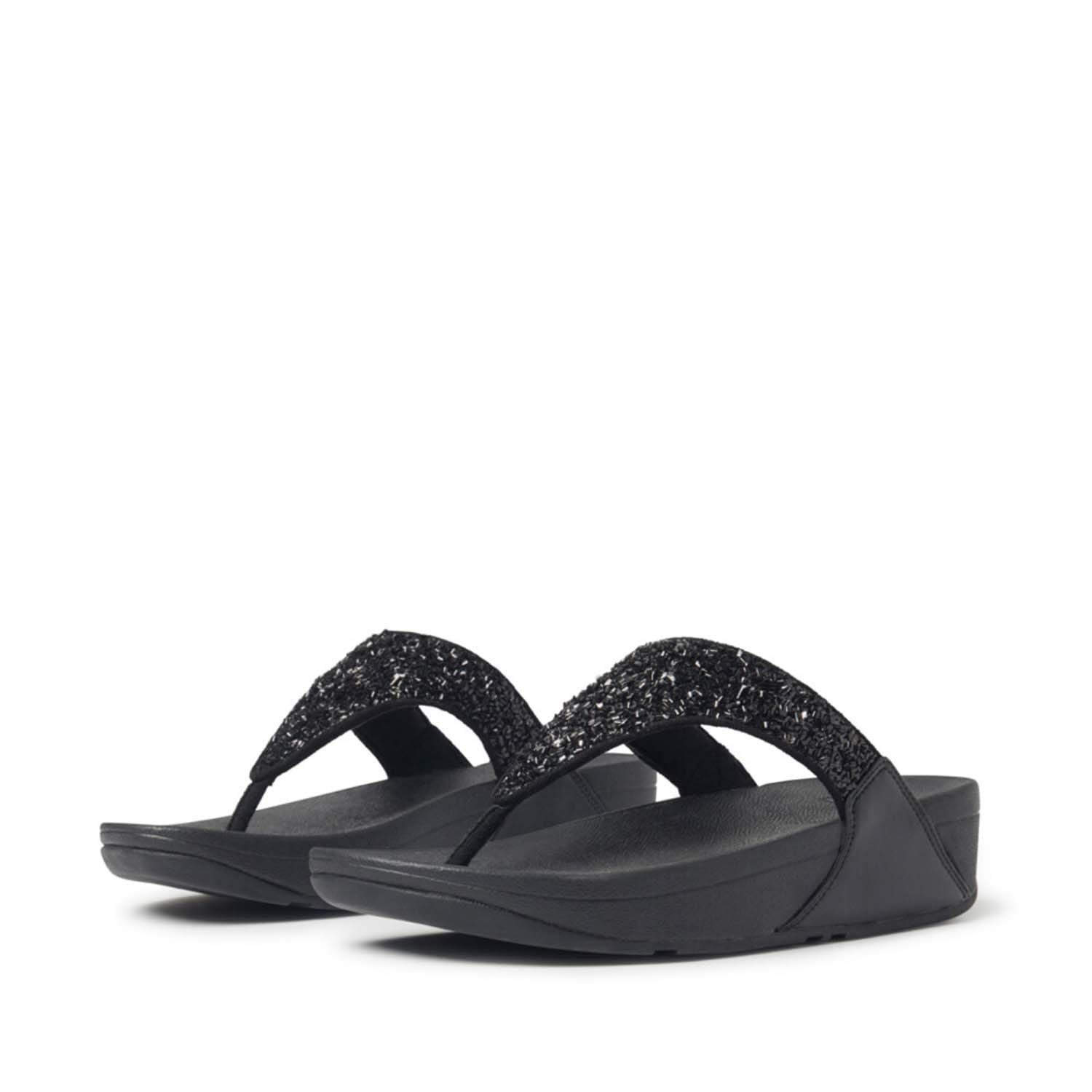 Black - Fitflop - Lulu Shimmerfoil Toe-Thong Sandals - 3