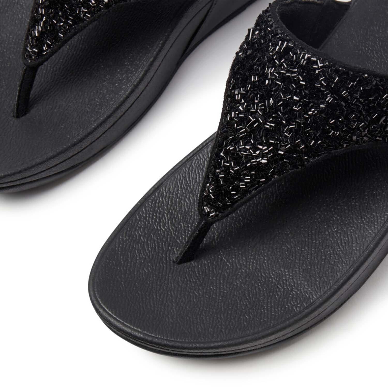 Black - Fitflop - Lulu Shimmerfoil Toe-Thong Sandals - 4