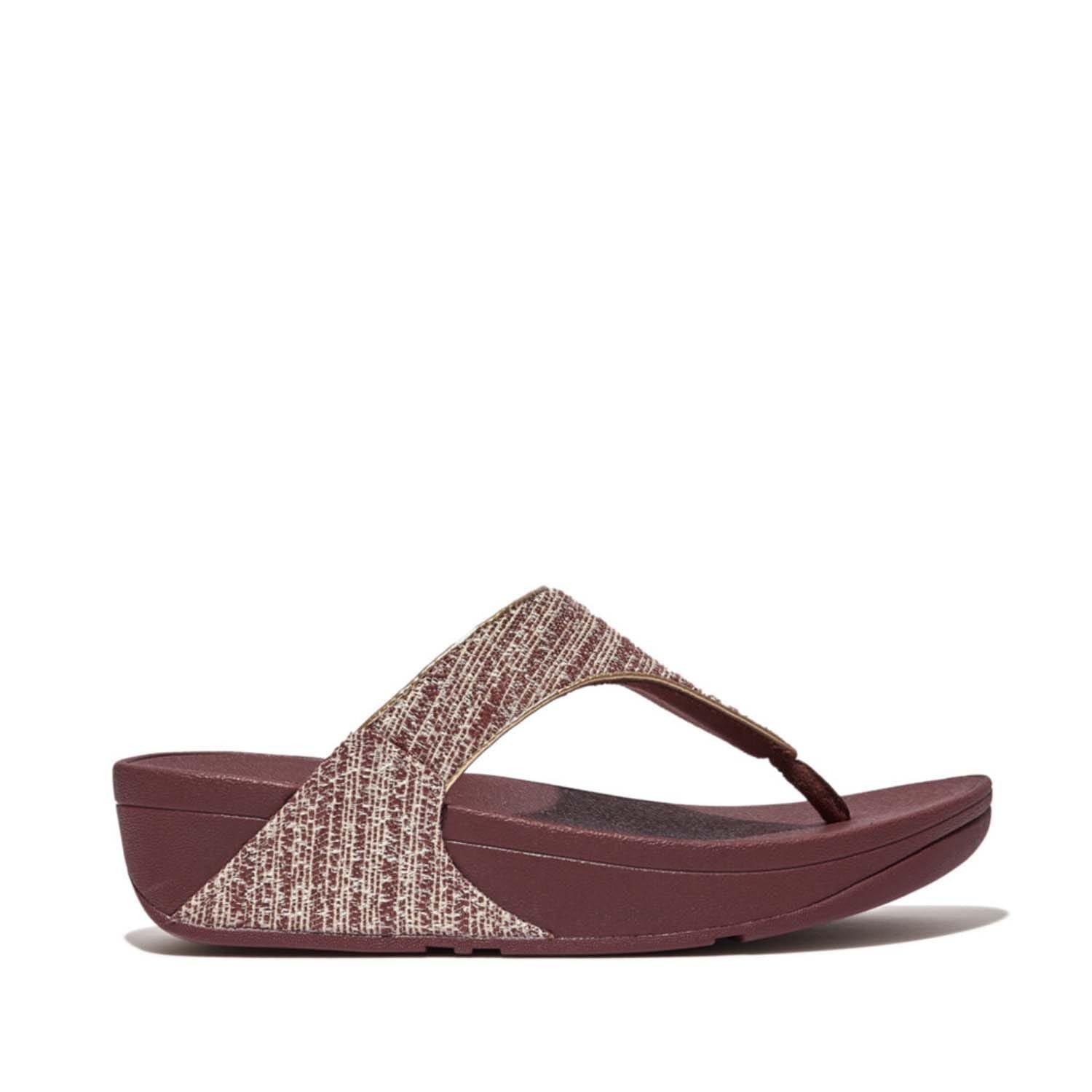 Brown - FitFlop - Lulu Shimmerweave Toe-Post Sandals - 1