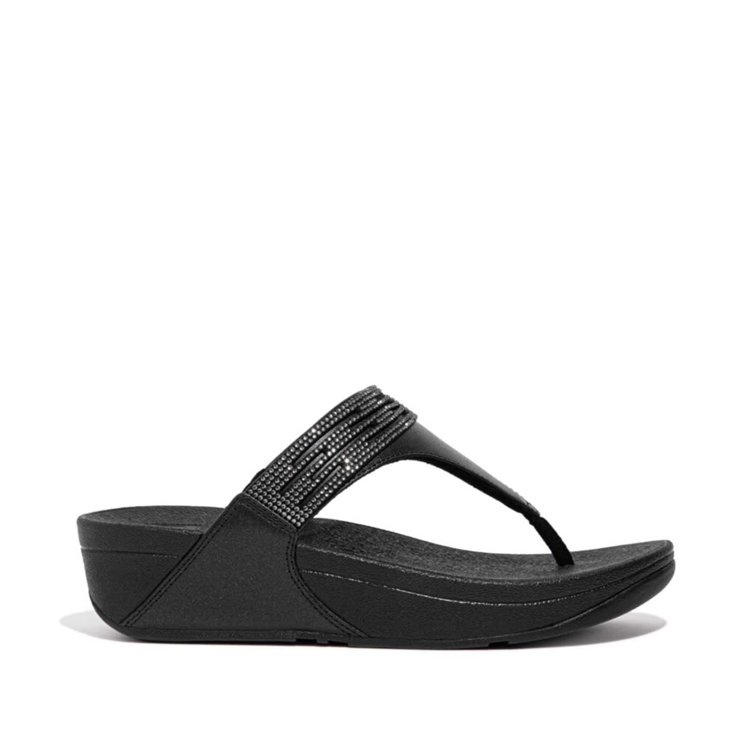 Black - FitFlop - Lulu Lasercrystal Leather Toe-Post Sandals - 1