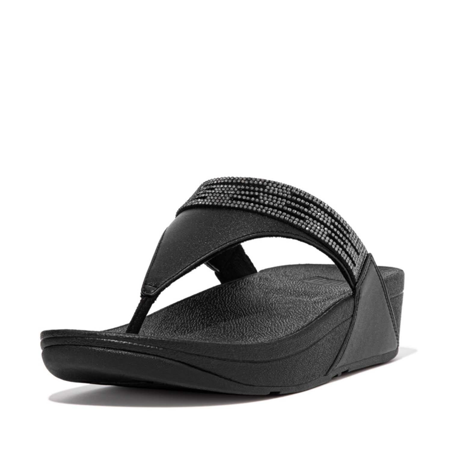 Black - Fitflop - Lulu Lasercrystal Leather Toe-Post Sandals - 2
