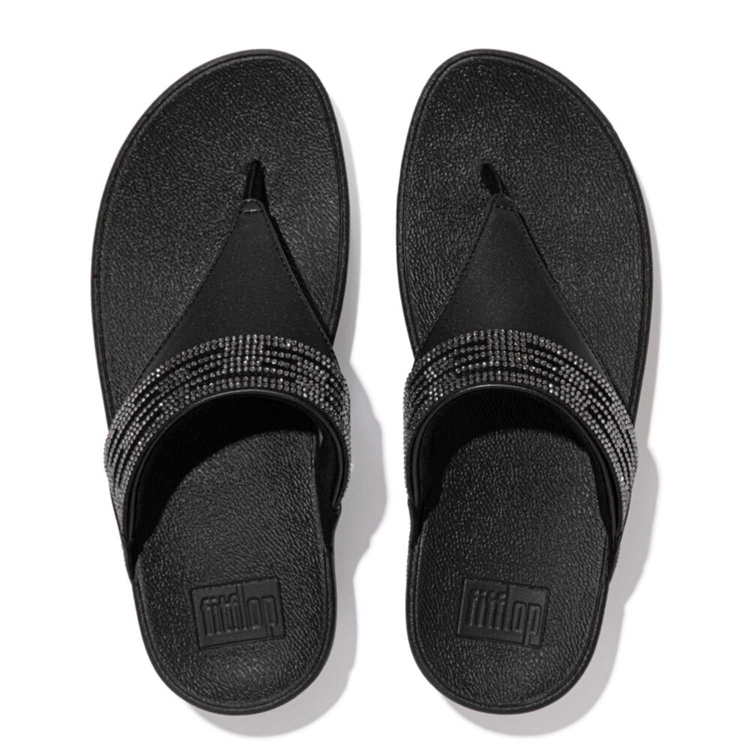 Black - Fitflop - Lulu Lasercrystal Leather Toe-Post Sandals - 3