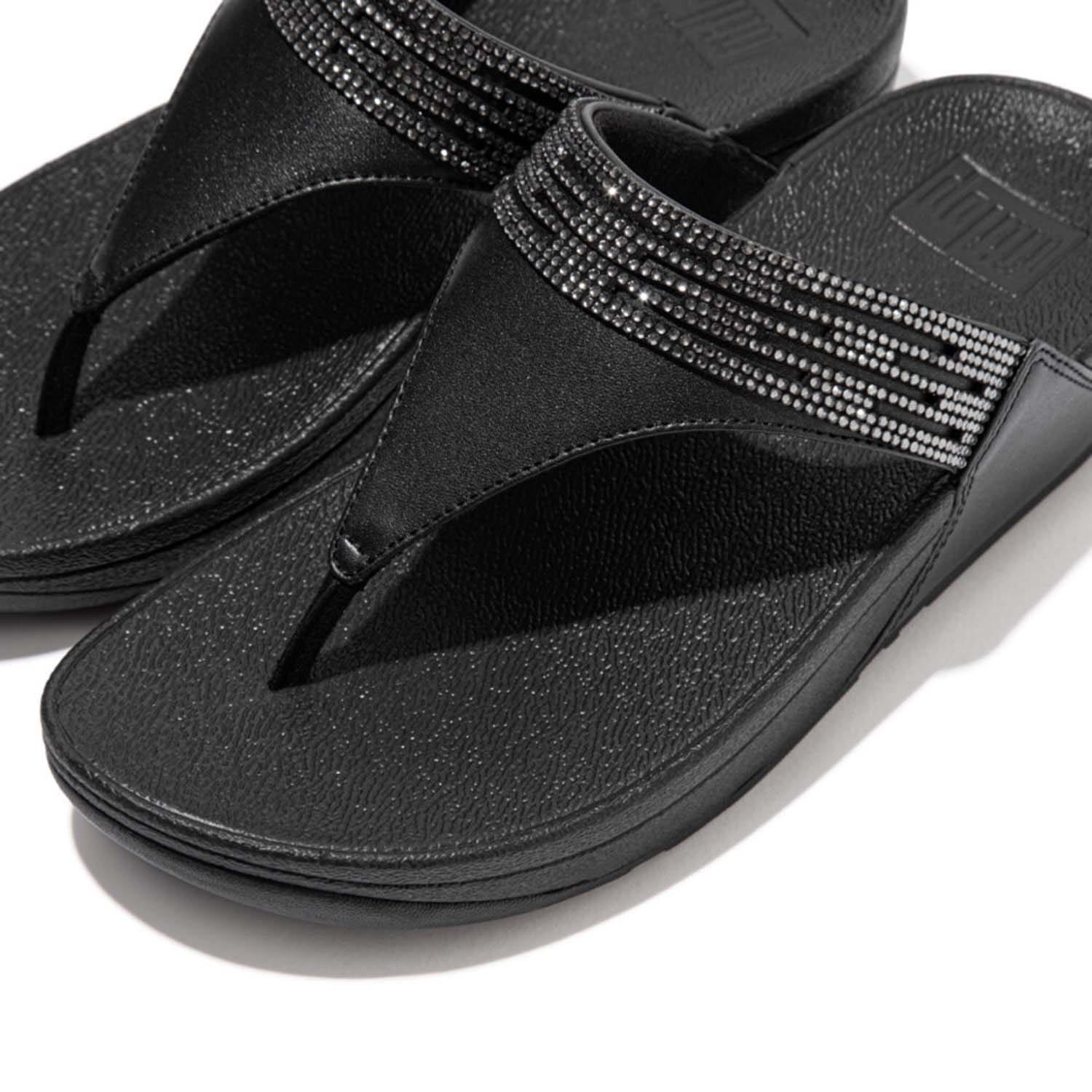 Black - Fitflop - Lulu Lasercrystal Leather Toe-Post Sandals - 4