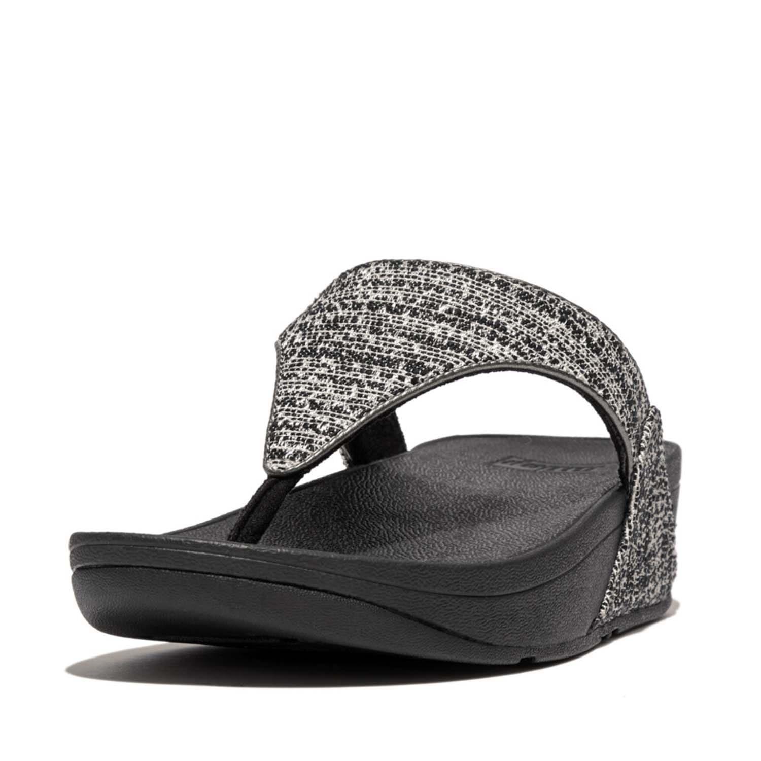 Black - Fitflop - Lulu Shimmerweave Toe-Post Sandals - 2