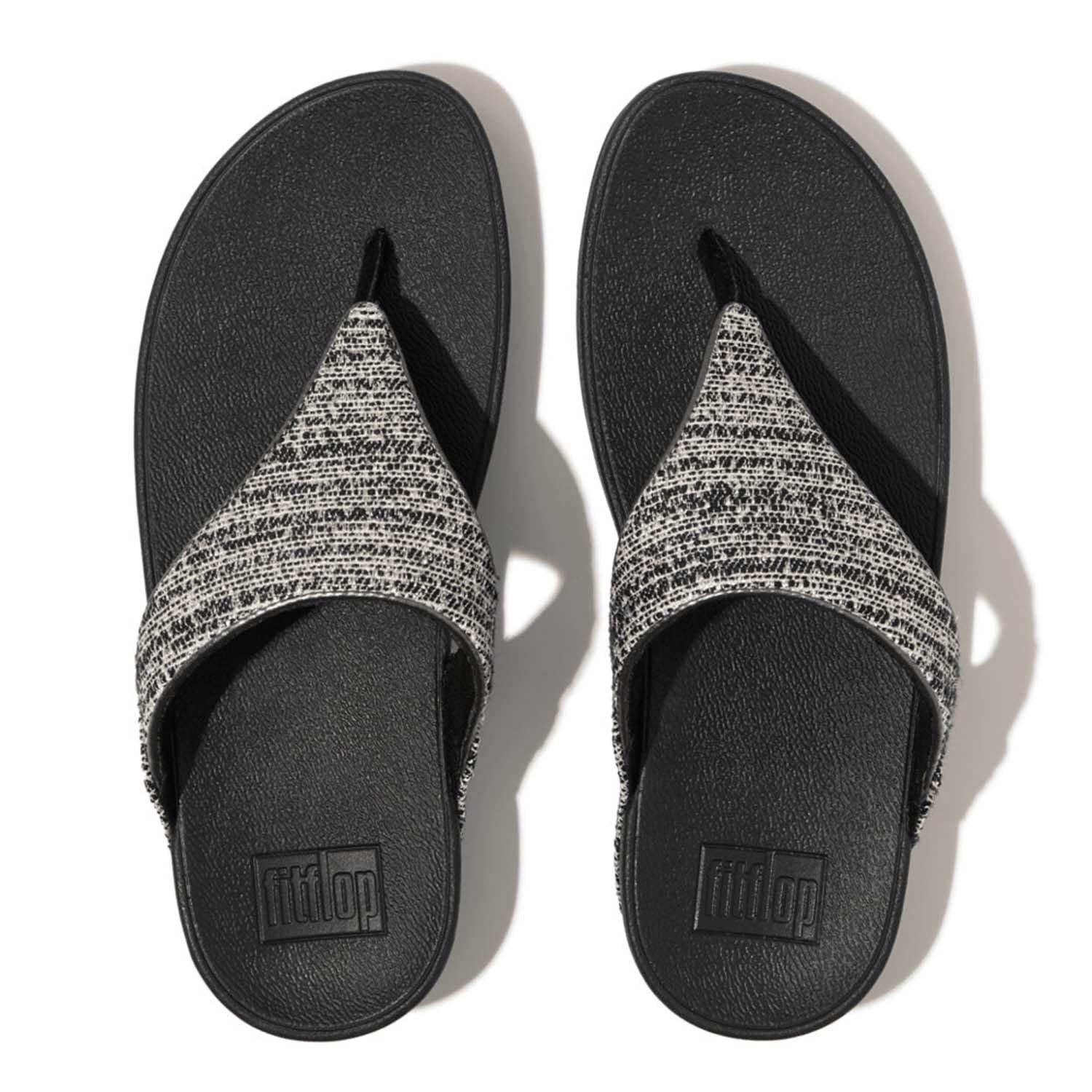 Black - Fitflop - Lulu Shimmerweave Toe-Post Sandals - 3