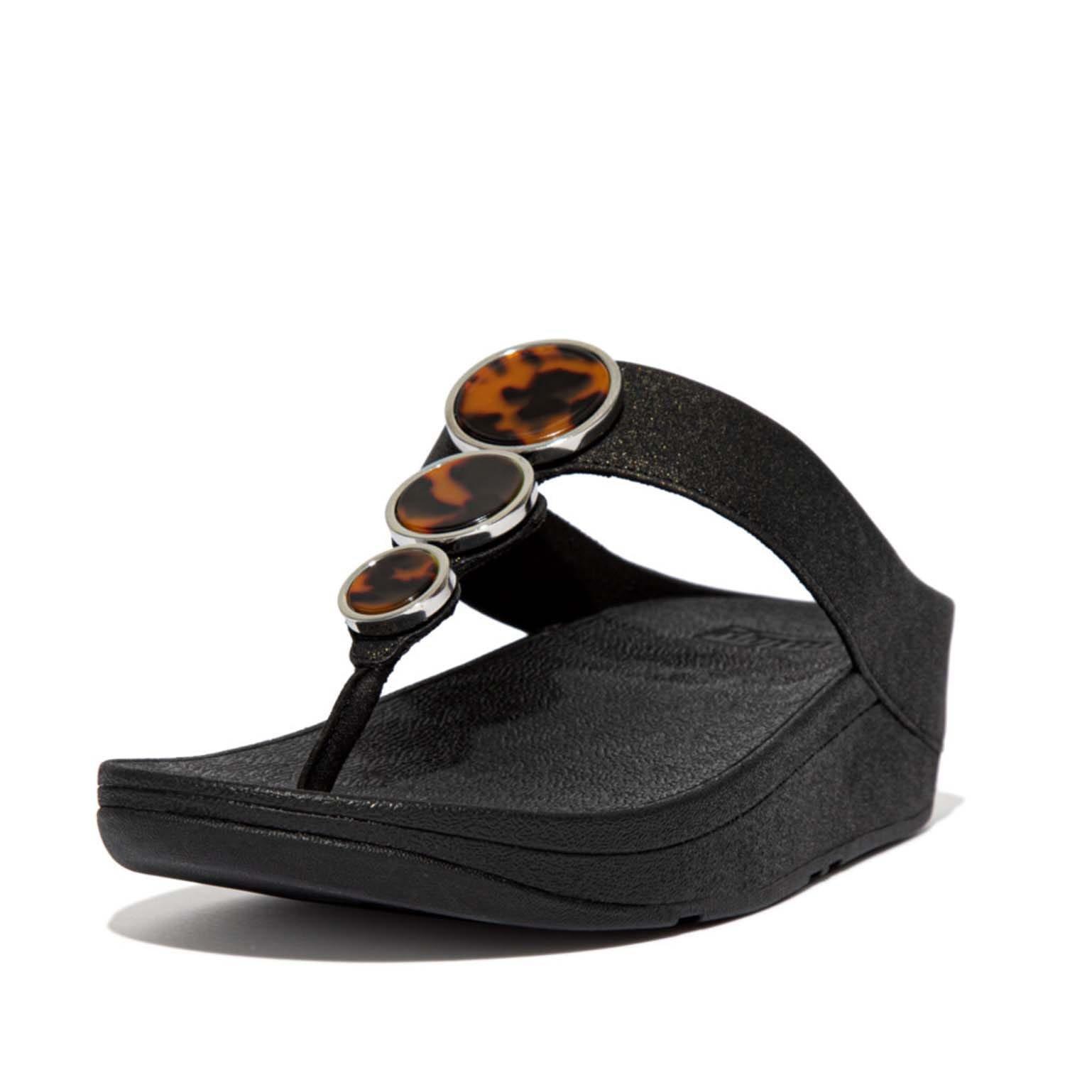 Black - Fitflop - Halo Shimmer Toe-Post Sandals - 2