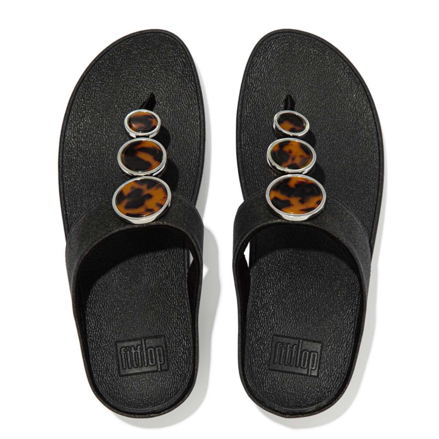 Black - Fitflop - Halo Shimmer Toe-Post Sandals - 5
