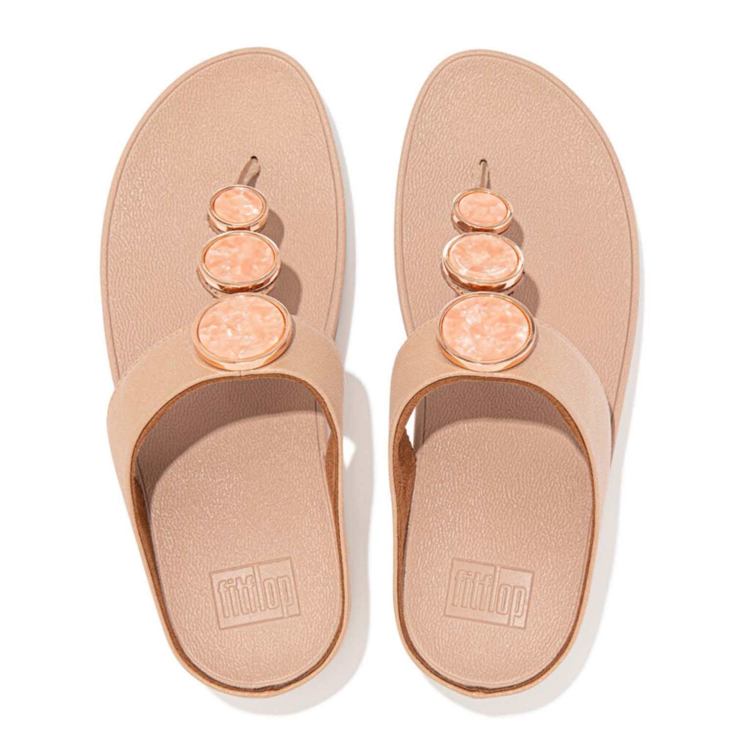 Beige - Fitflop - Halo Shimmer Toe-Post Sandals - 4
