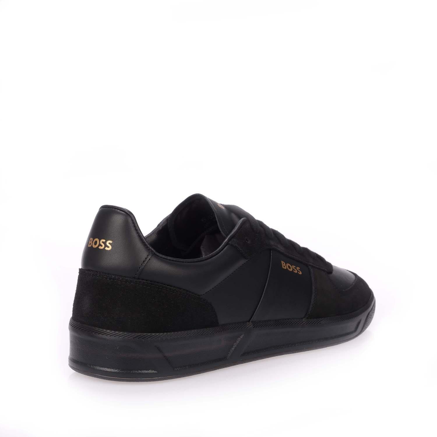 Black - Boss - Men's Foil Print Branding Leather-Suede Trainers - 3