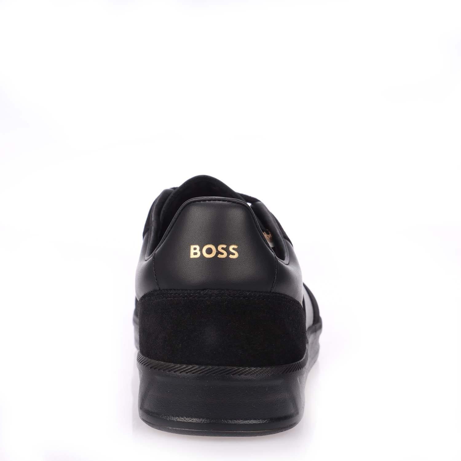 Black - Boss - Men's Foil Print Branding Leather-Suede Trainers - 6