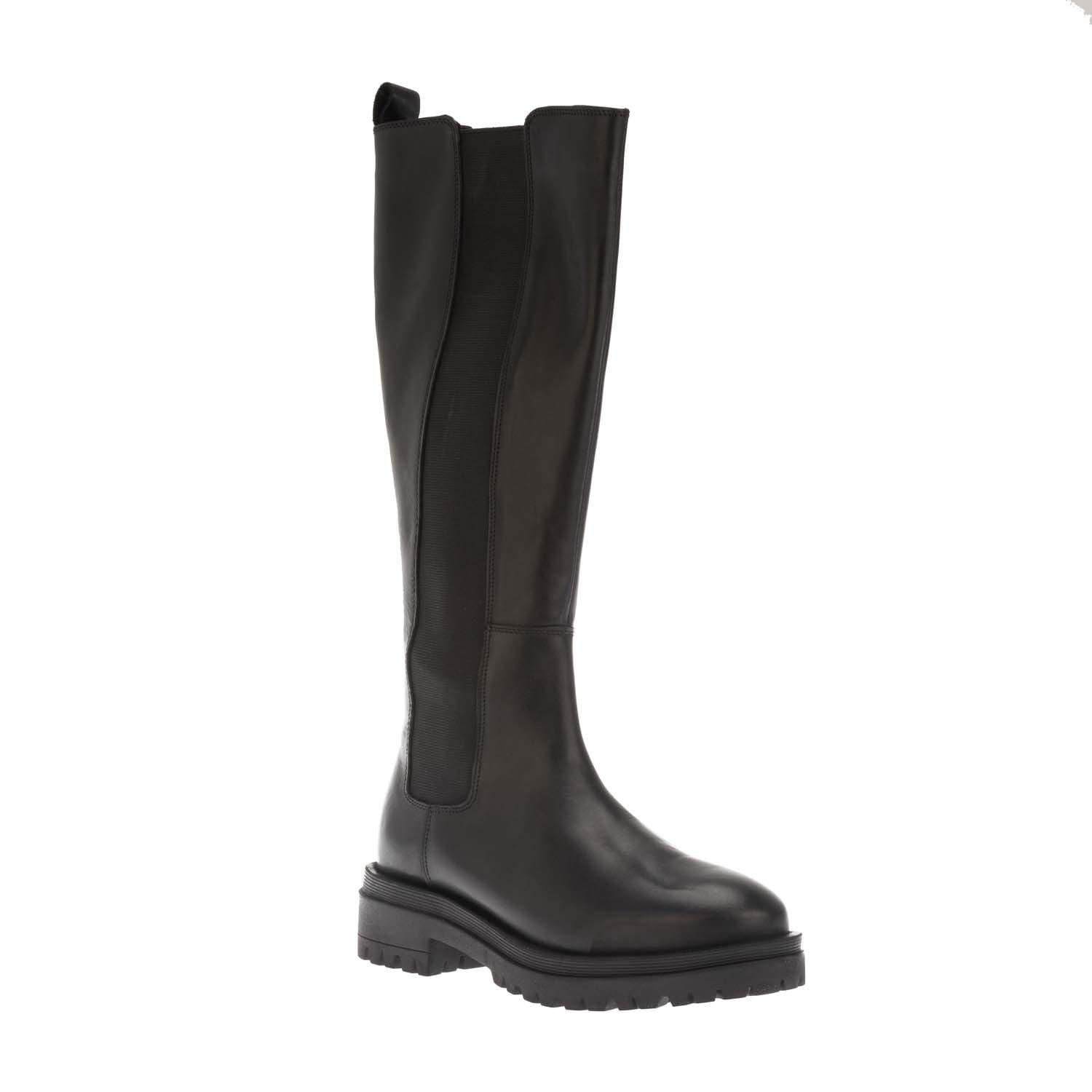 Black - Dune London - Tenley Elasticated Leather Knee-High Boots - 2