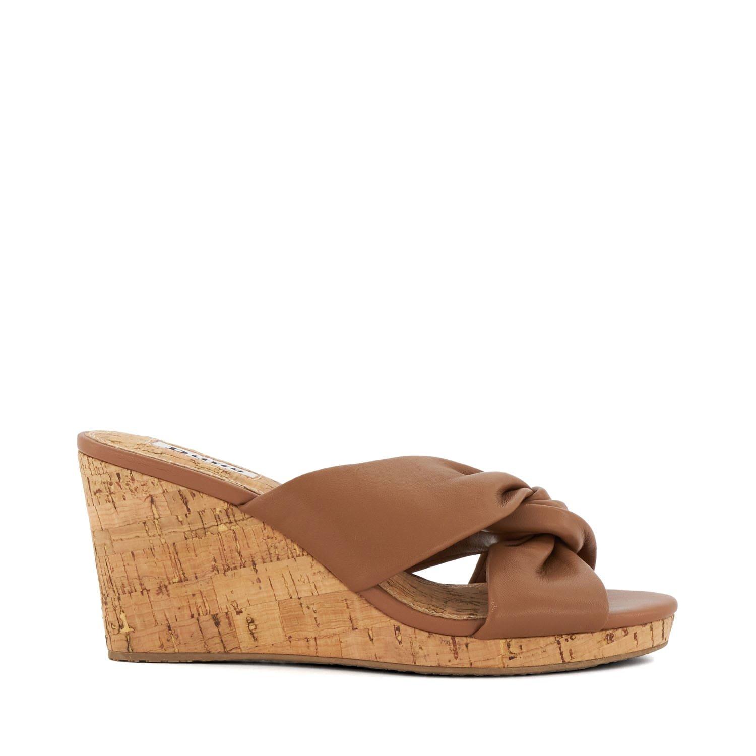 Tan - Dune London - Kacee Twist Knot Wedge Mule Sandals - 1