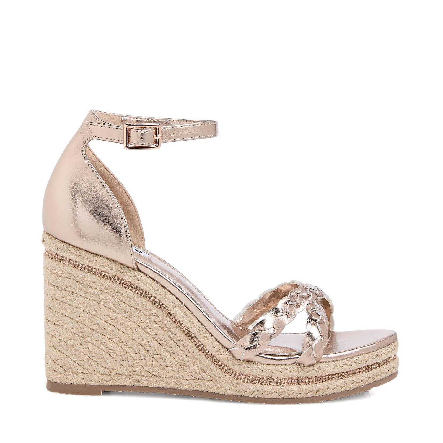 Rose Gold - Dune London - Khai Plait Detail Embellished Wedge Sandals - 1