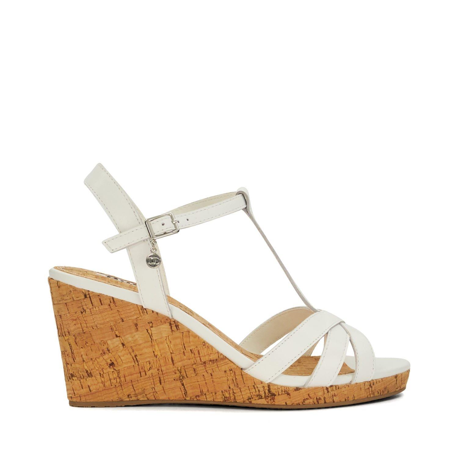 White - Dune London - Keep T-Bar Wedge Sandals - 1