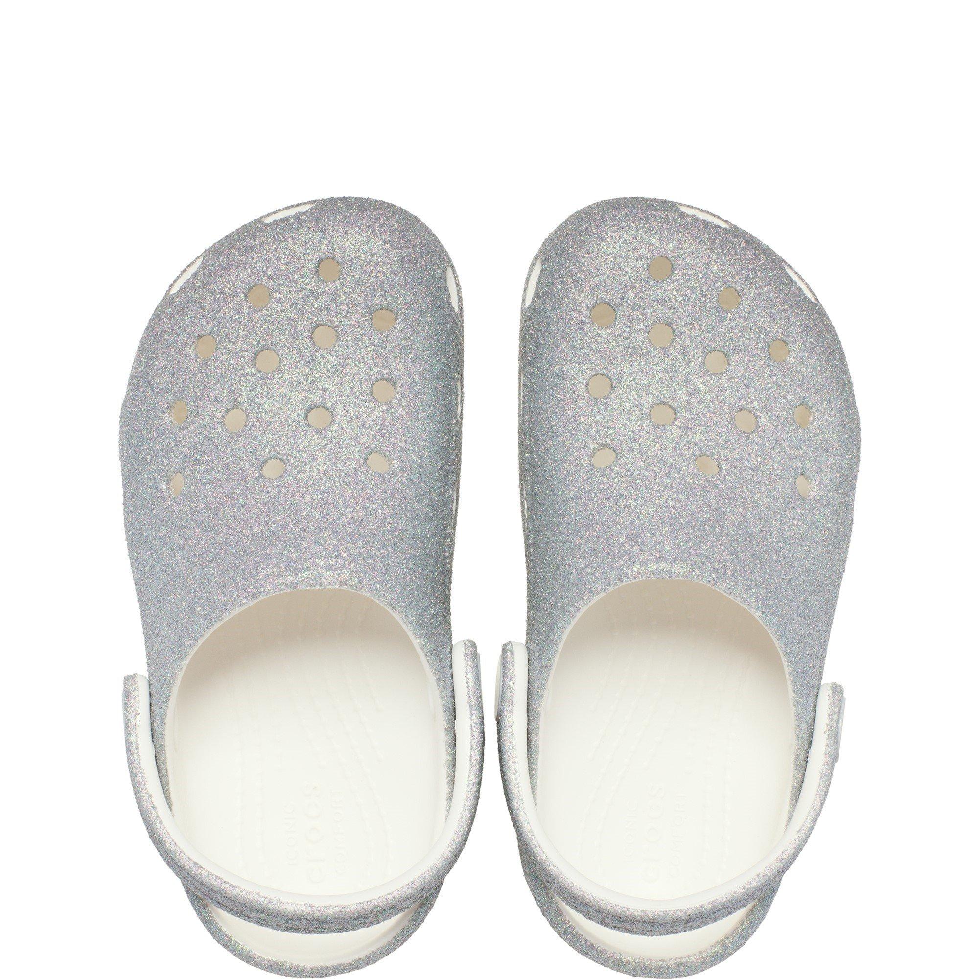 White - Crocs - Kids' Classic Glitter Clogs - 4