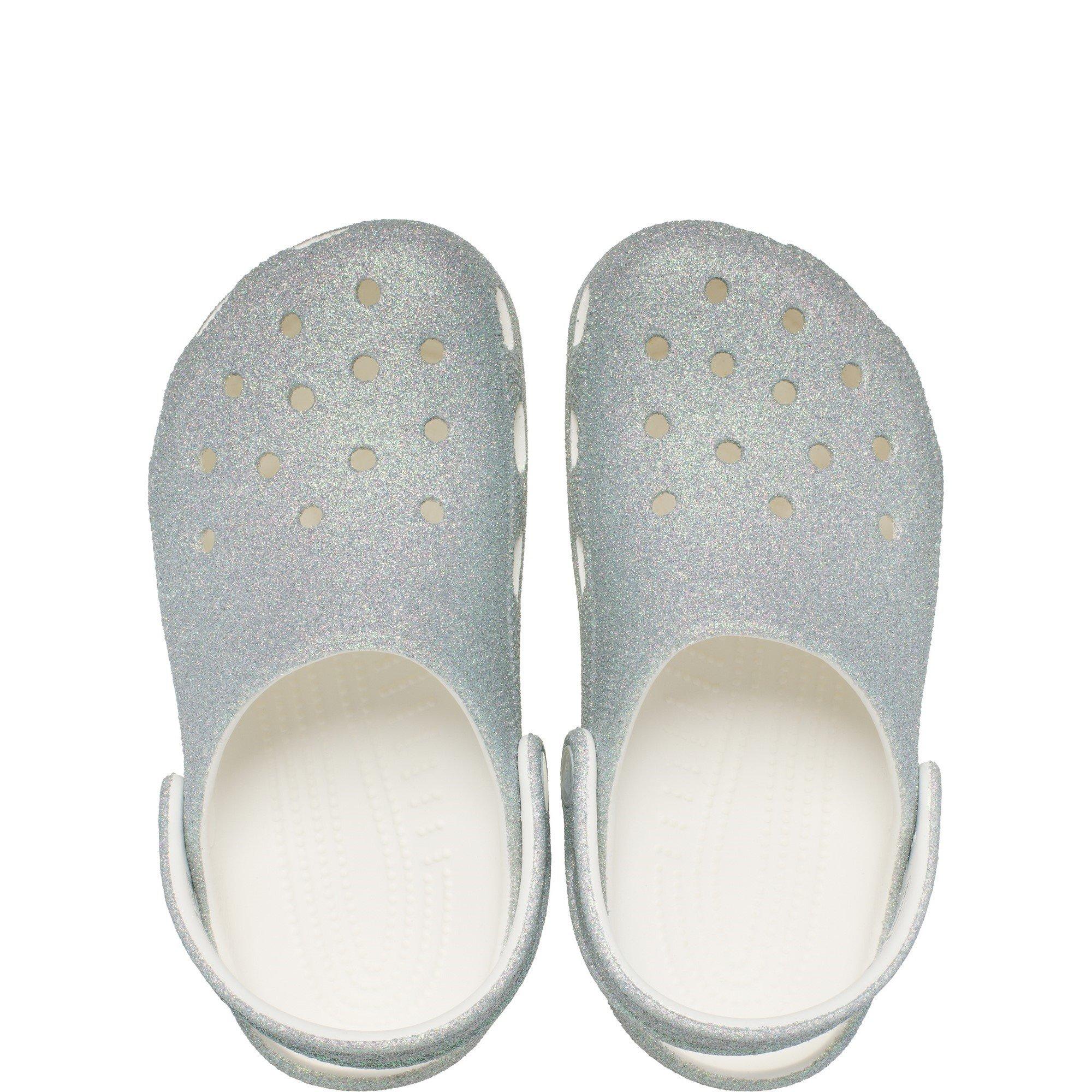 White - Crocs - Kids' Classic Glitter Clogs - 4