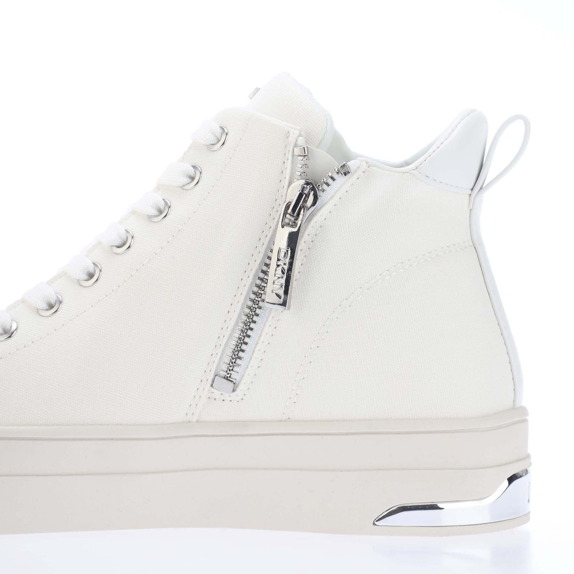 White - DKNY - Yaser Varsity Lace Mid Trainers - 7