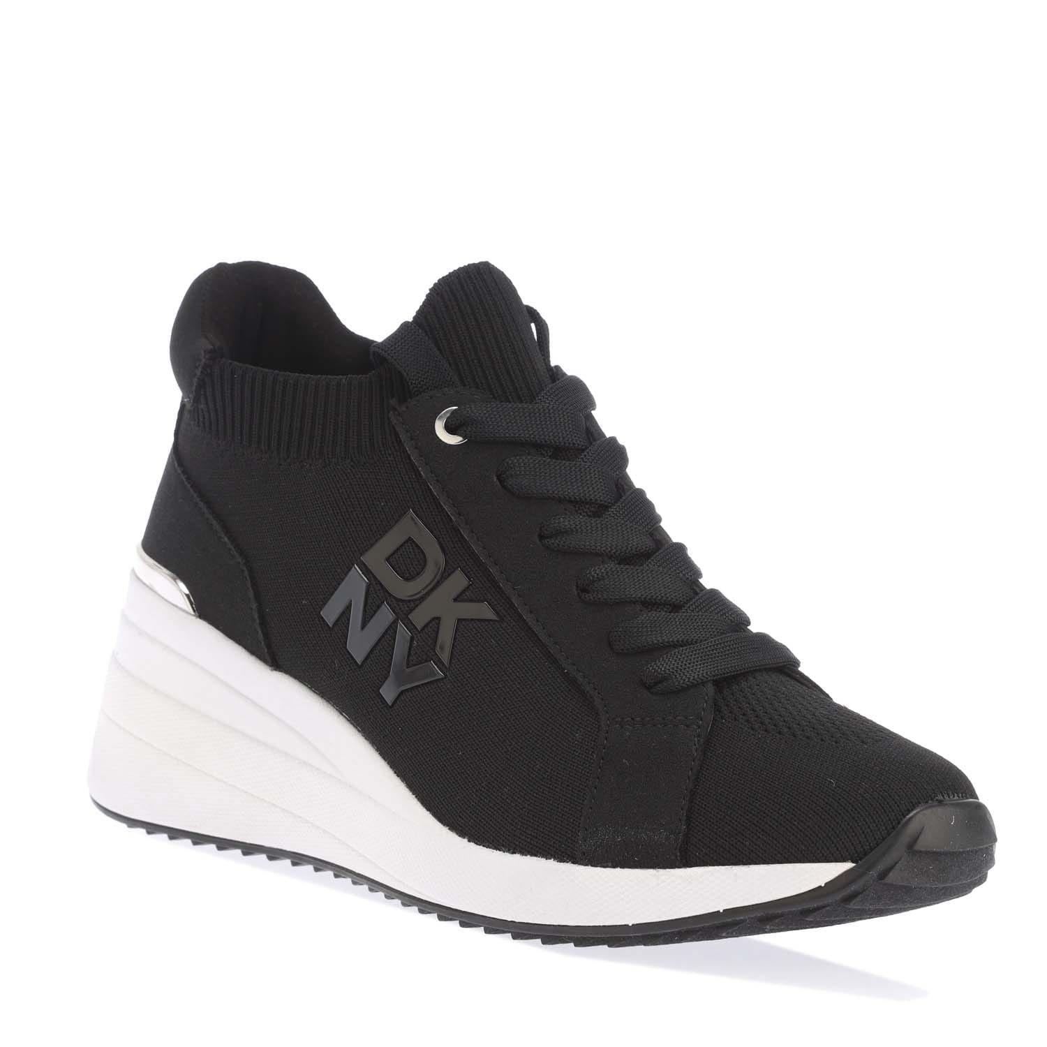 Black - DKNY - Kasia Lace Up Wedge Trainers - 2