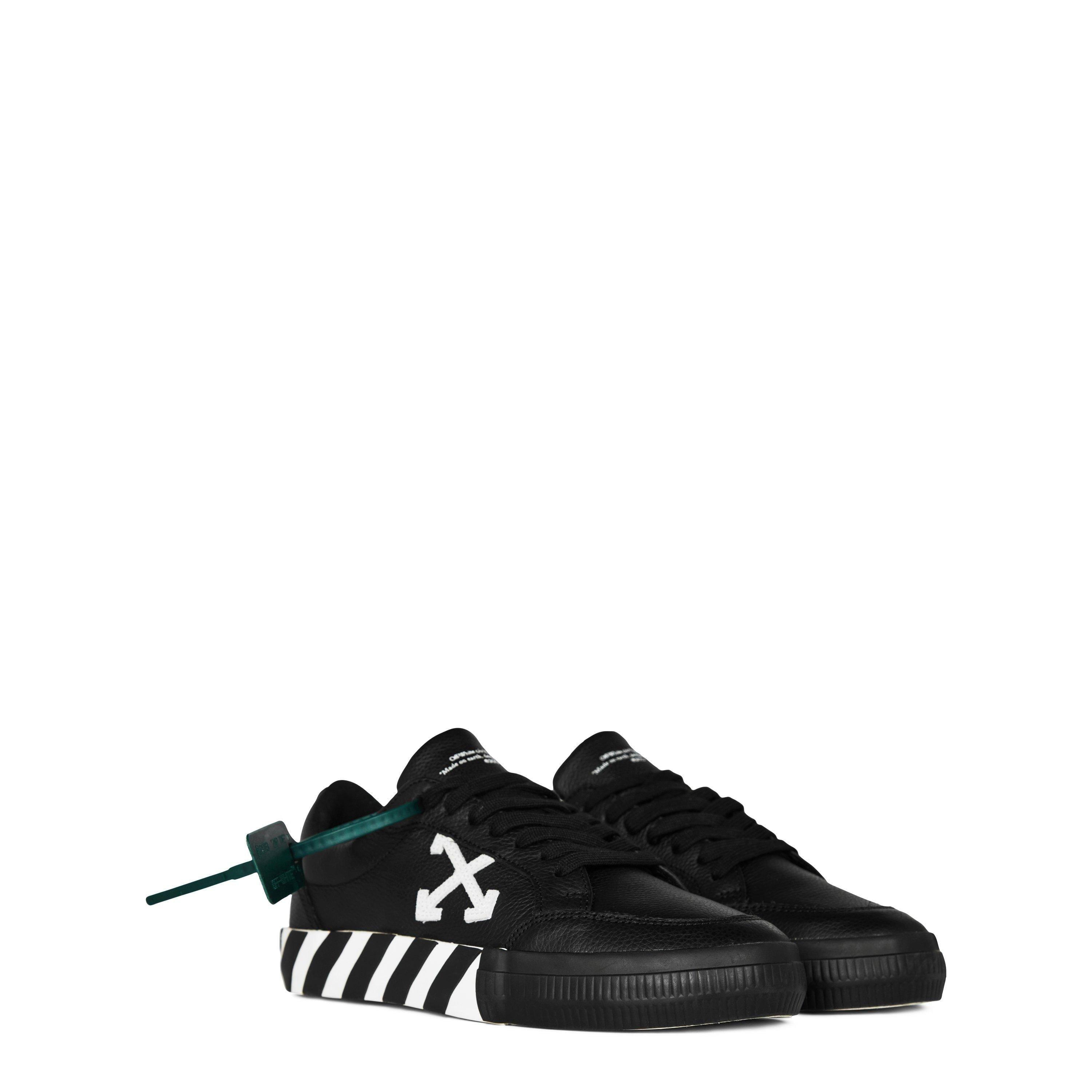 Black-White - Off White - Low Vulcanized Leather Trainers - 4