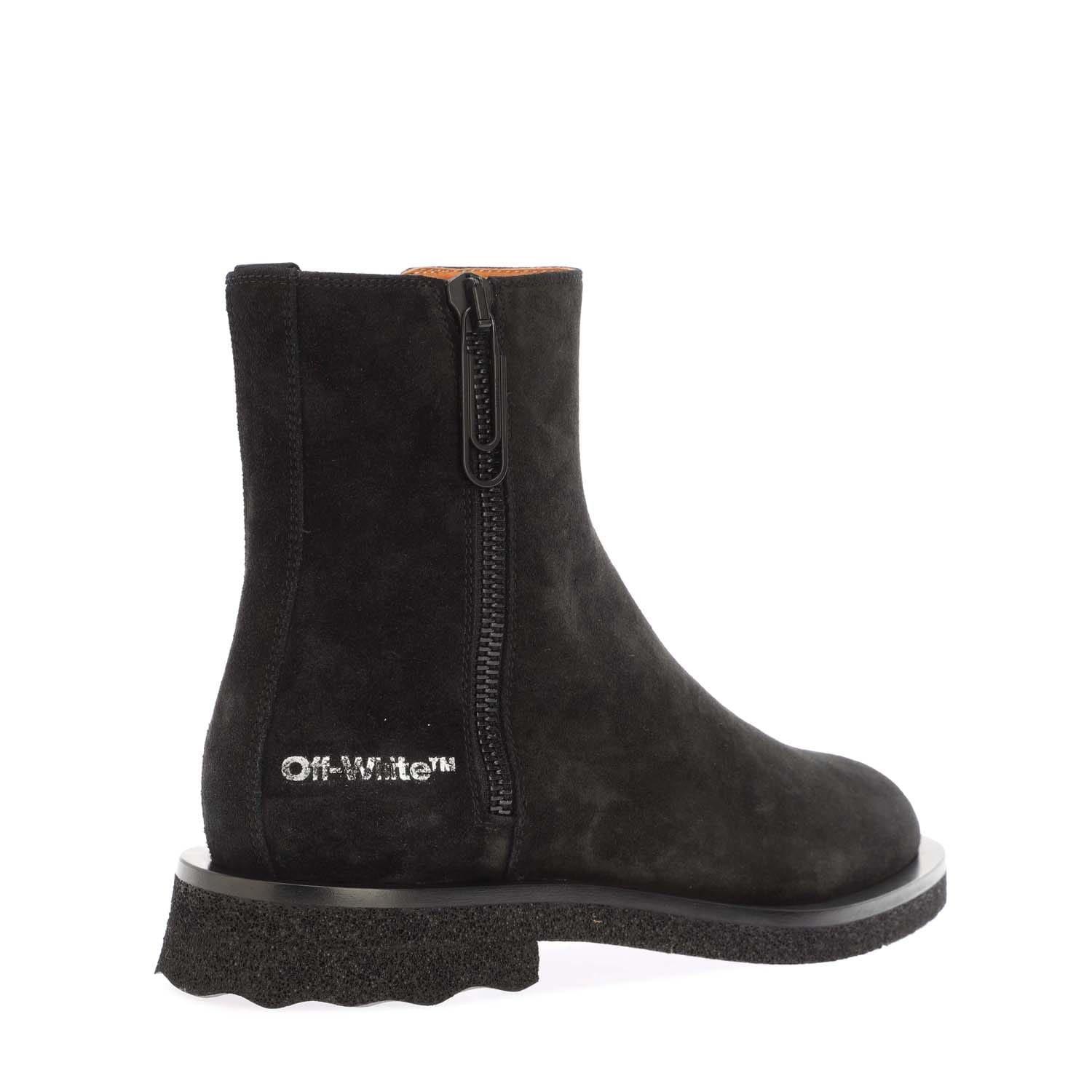 Black - Off White - Suede Spongesole Ankle Boots - 2