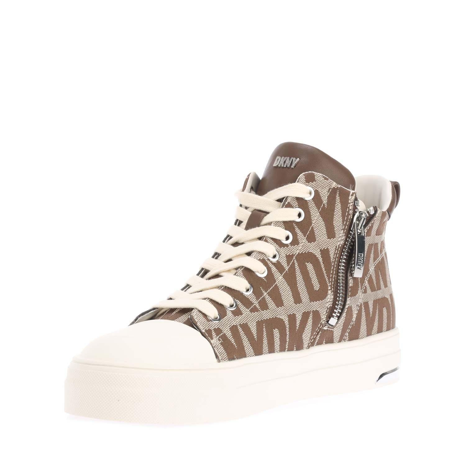 Beige - DKNY - Yaser  Lace Up Mid Trainers - 3