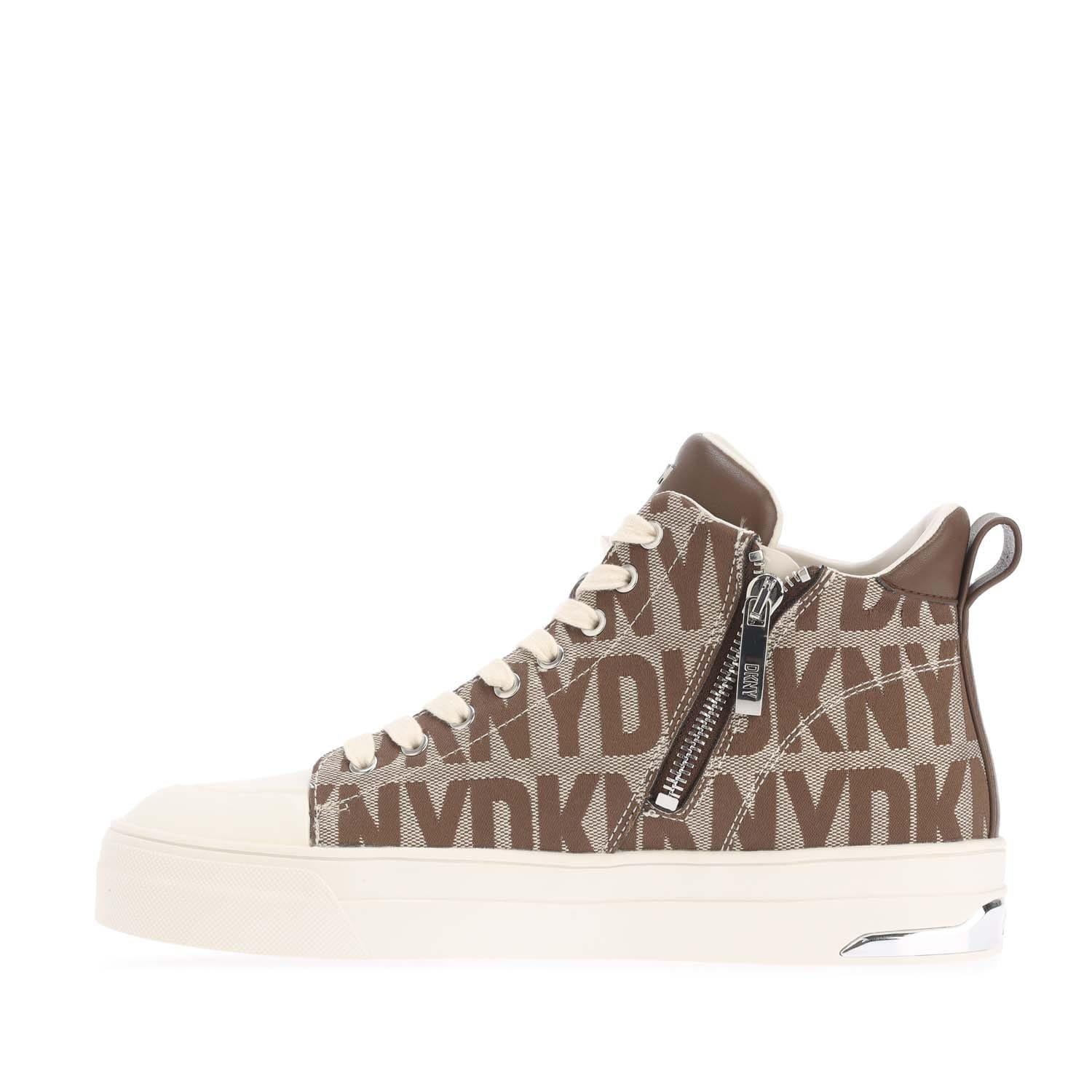 Beige - DKNY - Yaser  Lace Up Mid Trainers - 4