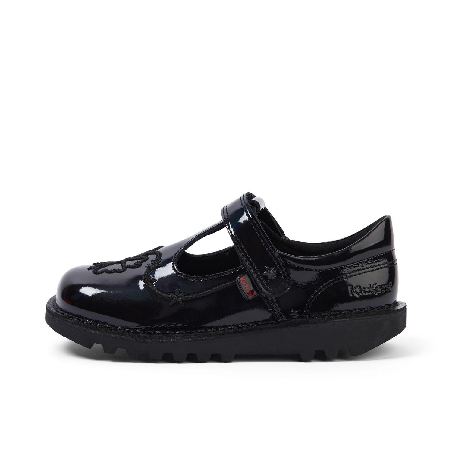 Black - Kickers - Kids Kick T Stardust Patent Shoe - 2
