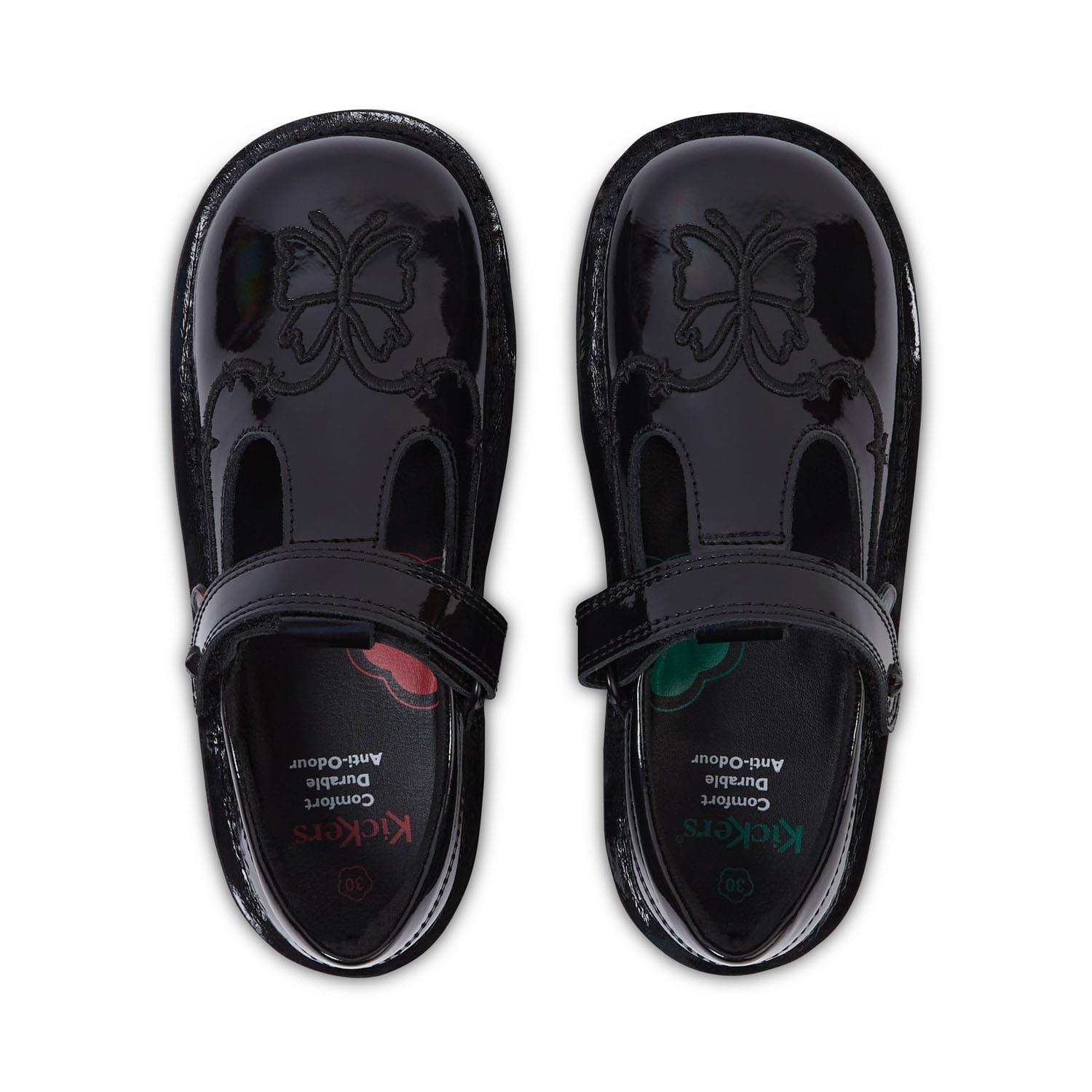 Black - Kickers - Kids Kick T Stardust Patent Shoe - 4