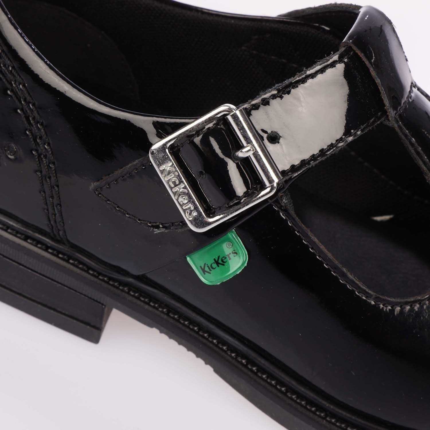 Black - Kickers - Childrens Lach T Bar Patent Shoe - 5