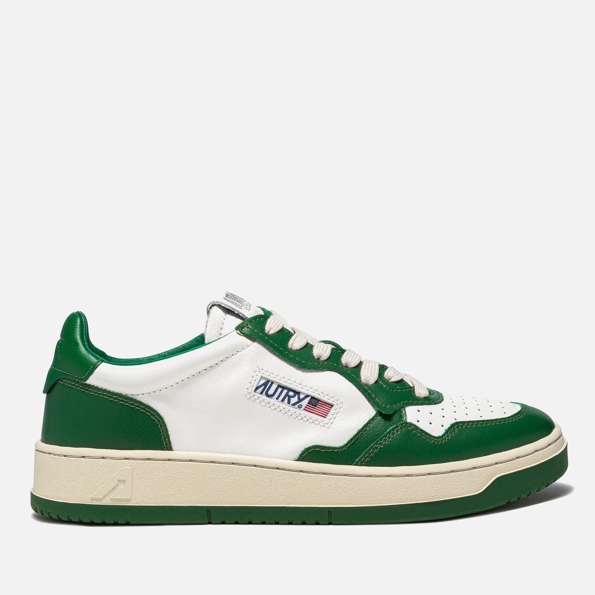 Autry Bicolour Leather Court Trainers - White Green - Size UK 7