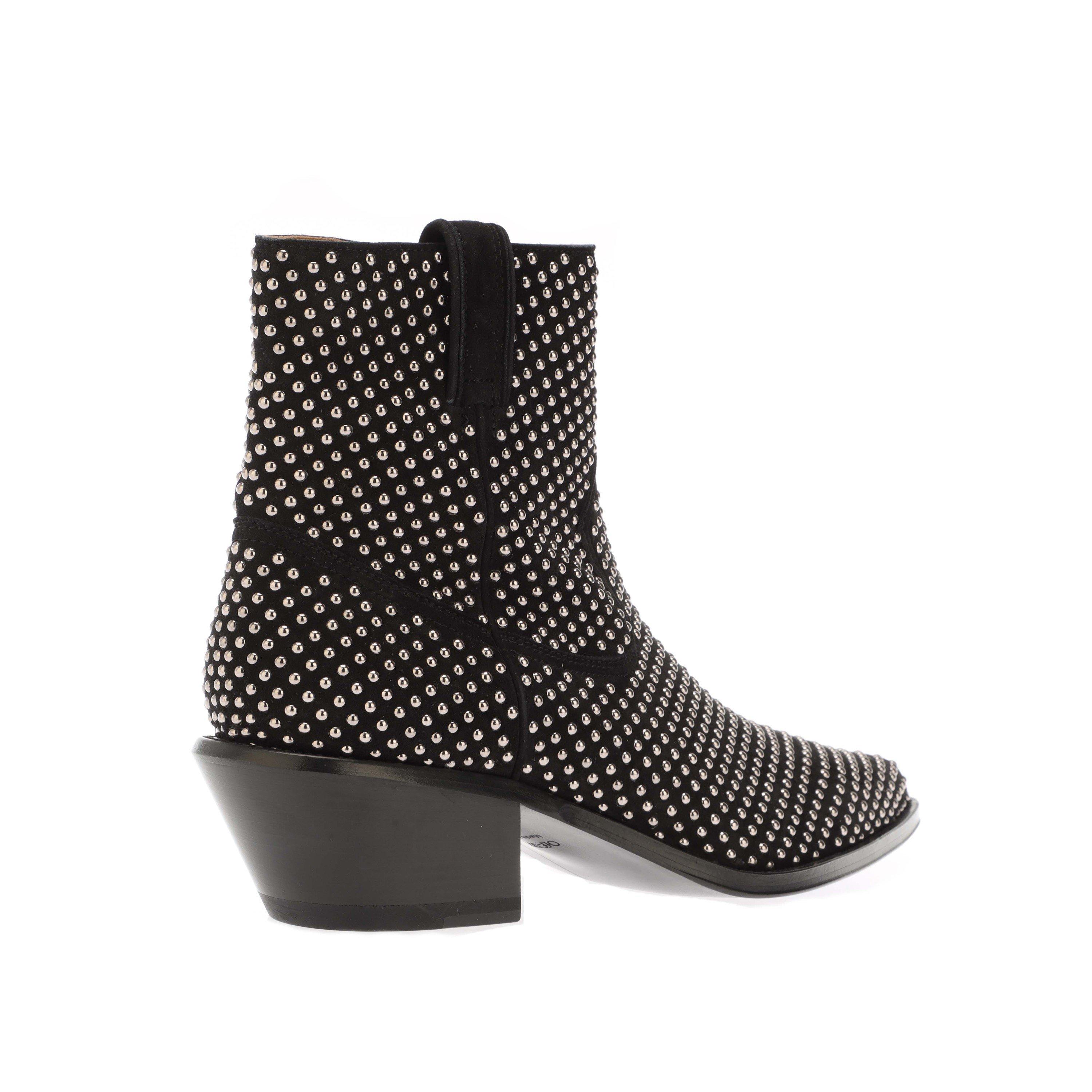 Black Silver - Off White - Stud Texas Ankle Boots - 3