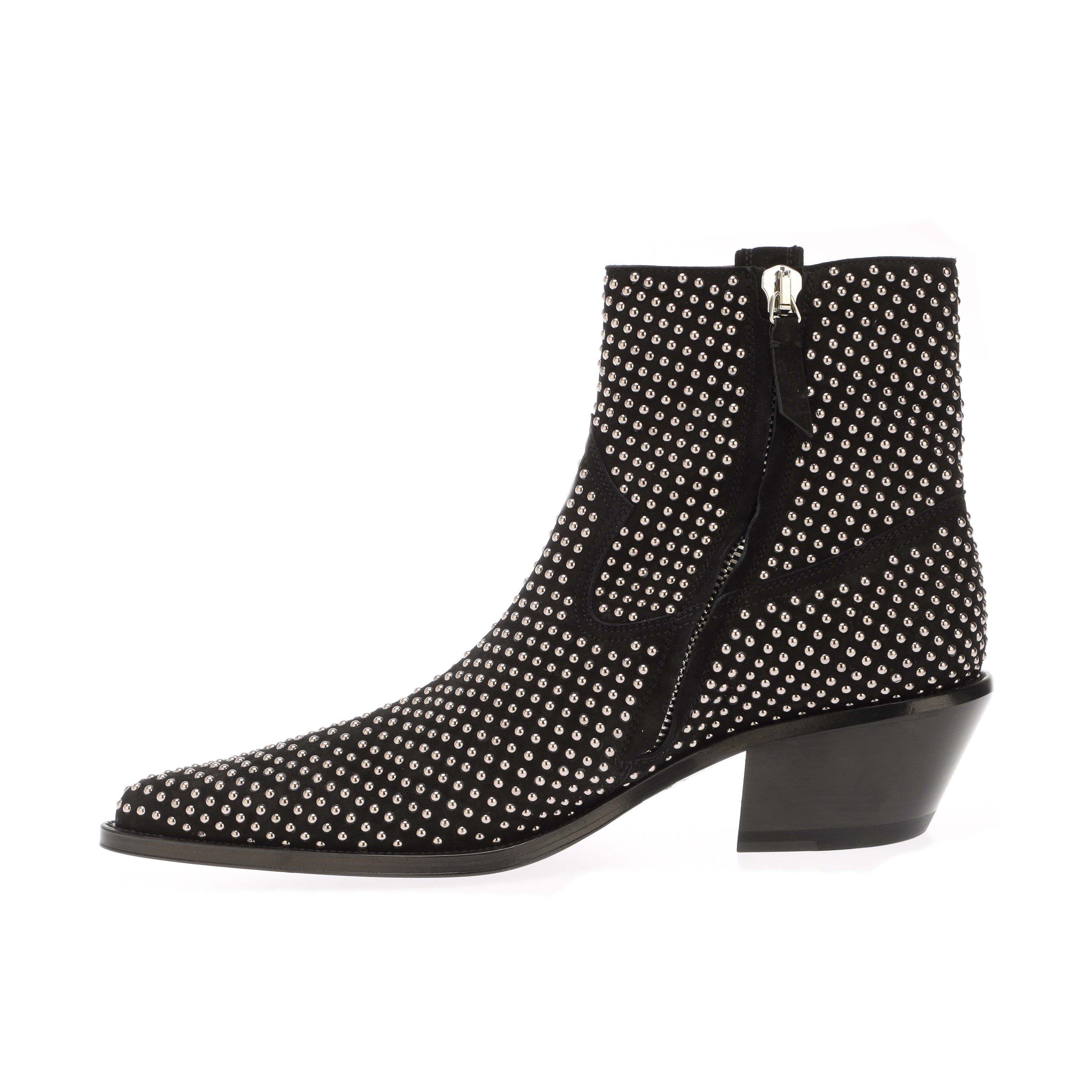Black Silver - Off White - Stud Texas Ankle Boots - 5